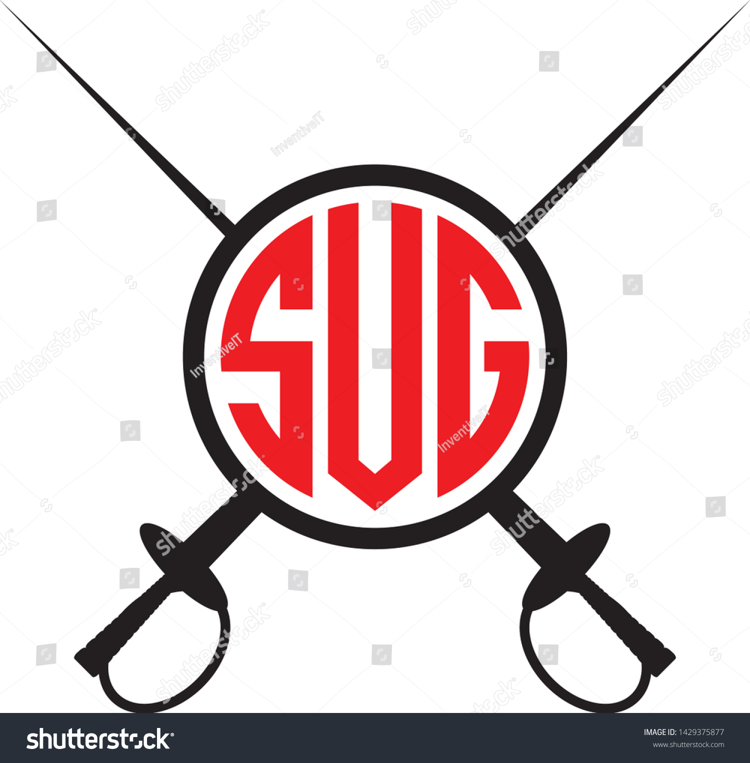 Fencing Sword Monogram Vector Illustration เวกเตอร์สต็อก (ปลอดค่า