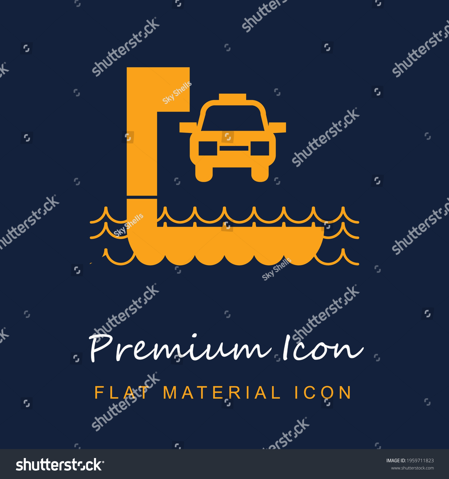 SVG of Ferry With Car premium material ui ux isolated vector icon in navy blue and orange colors svg