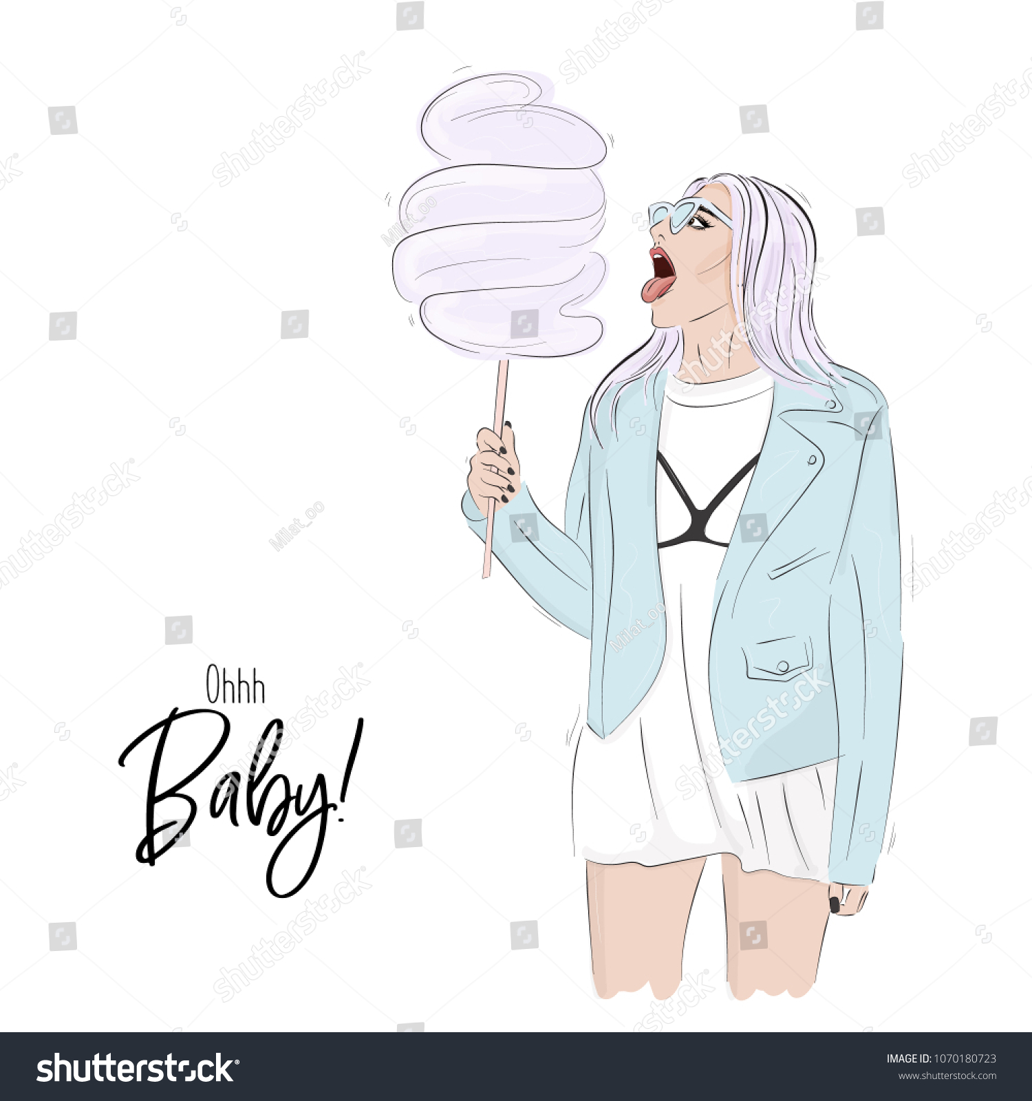 Festival Girl Illustration Woman Jeans Jacket Stock Vector