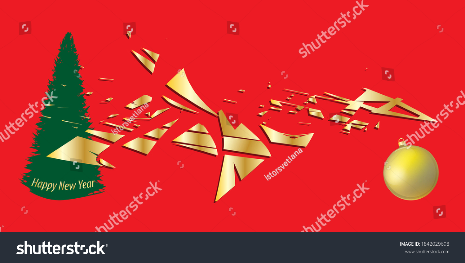 SVG of Festive abstract red background with golden elements - spruce, Christmas ball - vector. New Year. Christmas. Postcard, Banner, Poster svg
