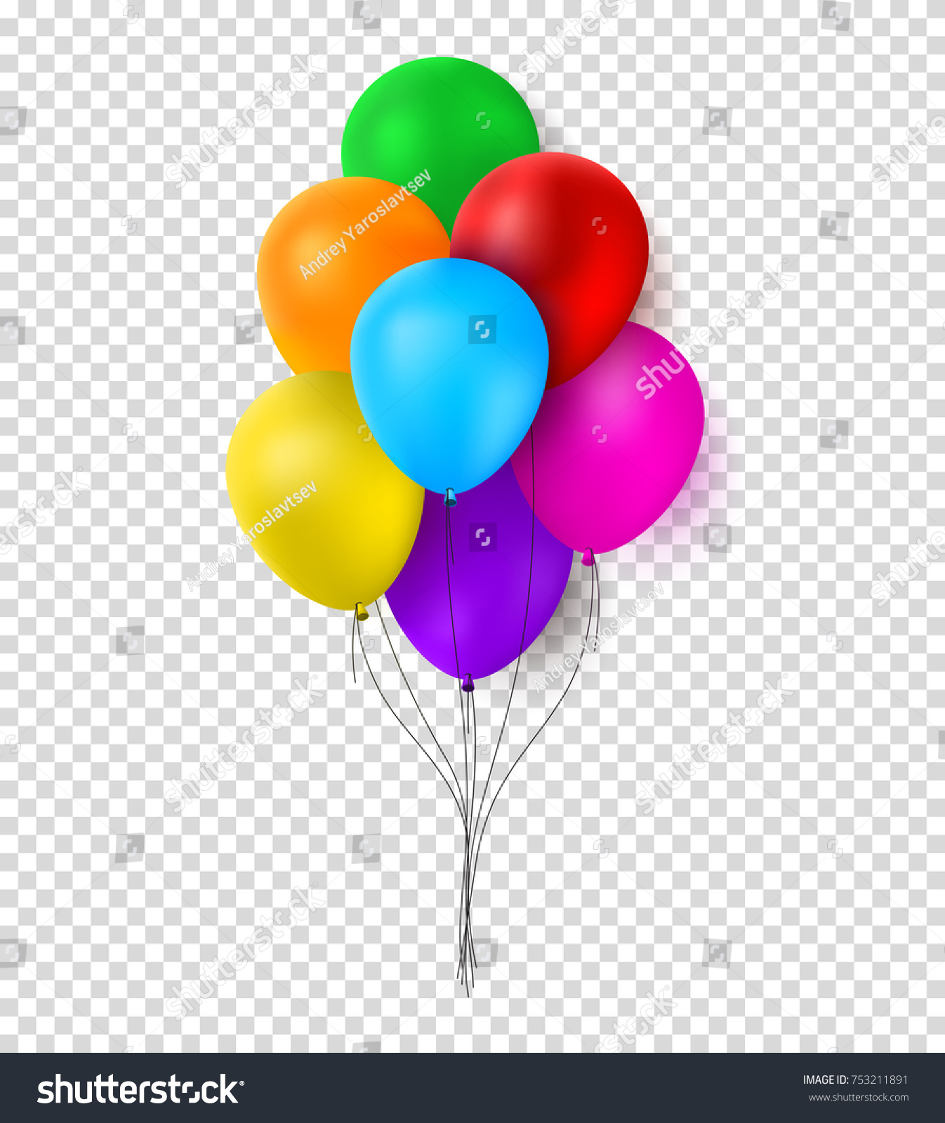 Festive Color Balloons Template Bunche Of Realistic Isolated On Transparent Background Vector Illustration