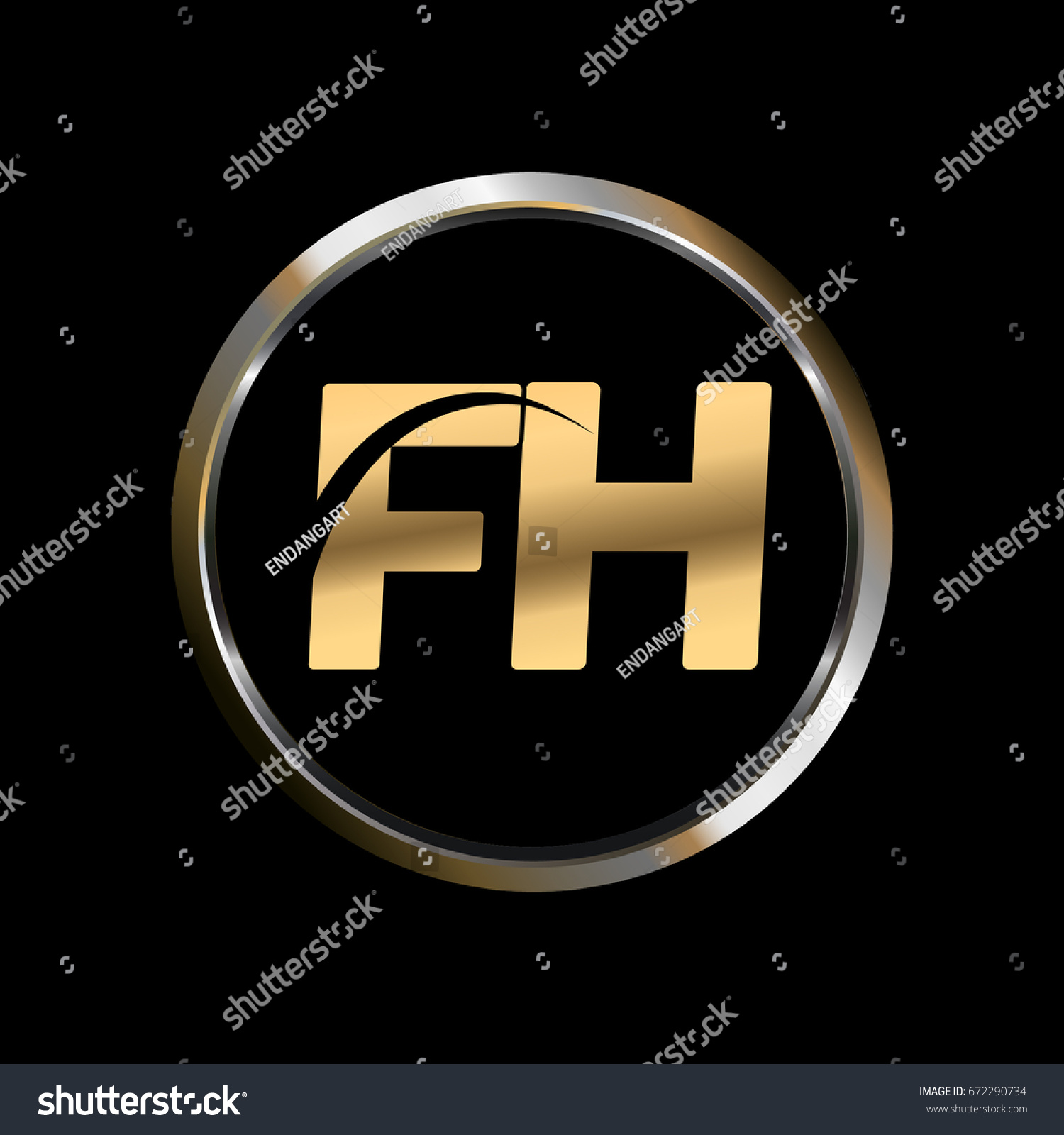 Fh Initial Letter Logo Inside Circle 库存矢量图 免版税 672290734