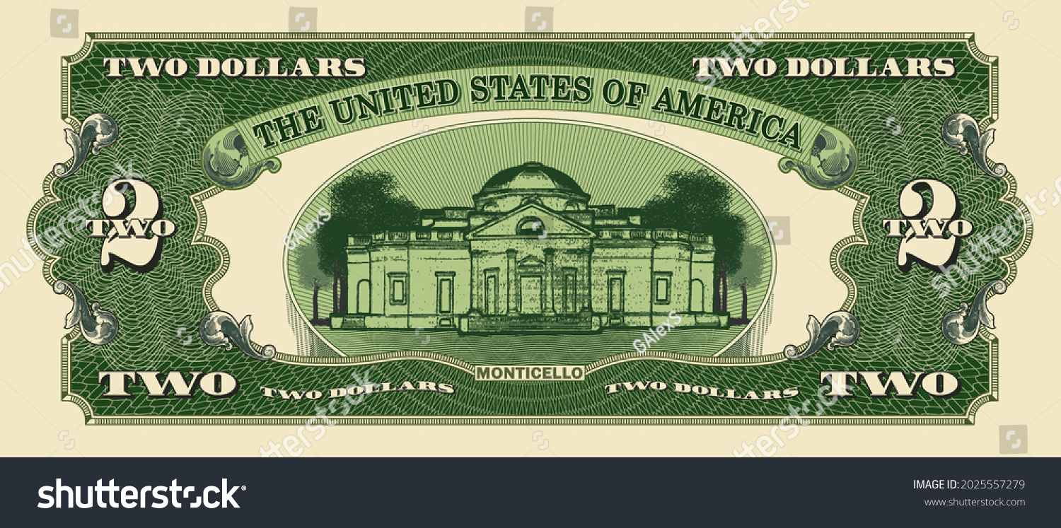 SVG of Fictional reverse of vintage US paper money. 2 dollar banknote. Monticello svg