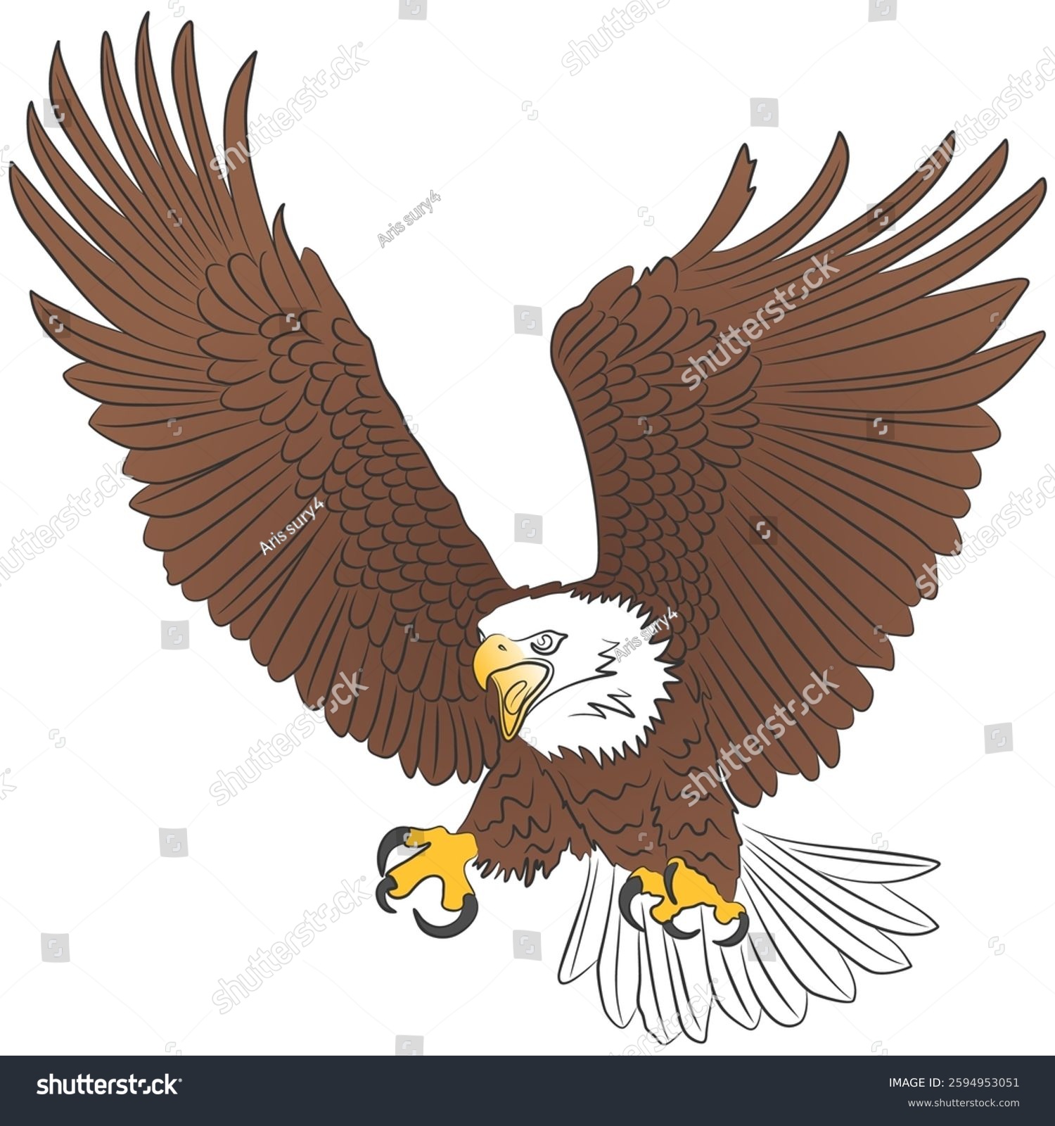 brown eagle soaring, white background, wings spread clip art preview