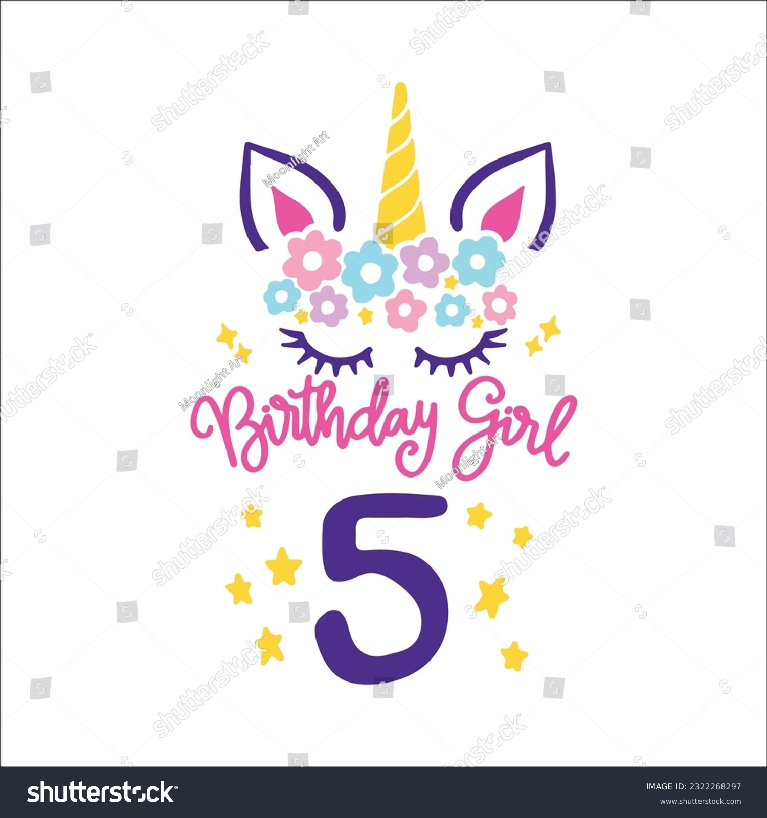 SVG of Fifth Unicorn Birthday Svg, 5th unicorn, Unicorn Face Svg, Unicorn, Birthday Girl svg, Birthday Shirt, Gift for Birthday svg,  Cut files Cricut svg
