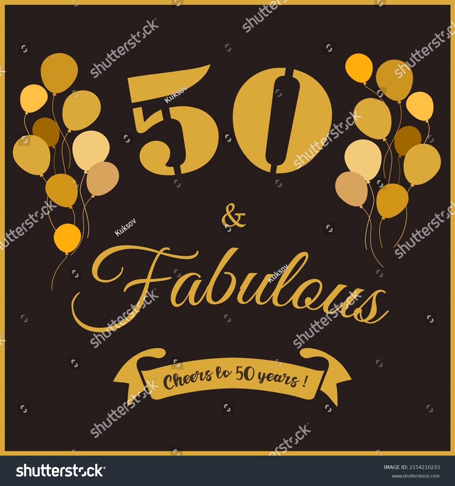 SVG of Fifty and fabulous. Cheers to 50 years  - 50th birthday greeting card, banner for social network and invitation. Black and gold design. svg