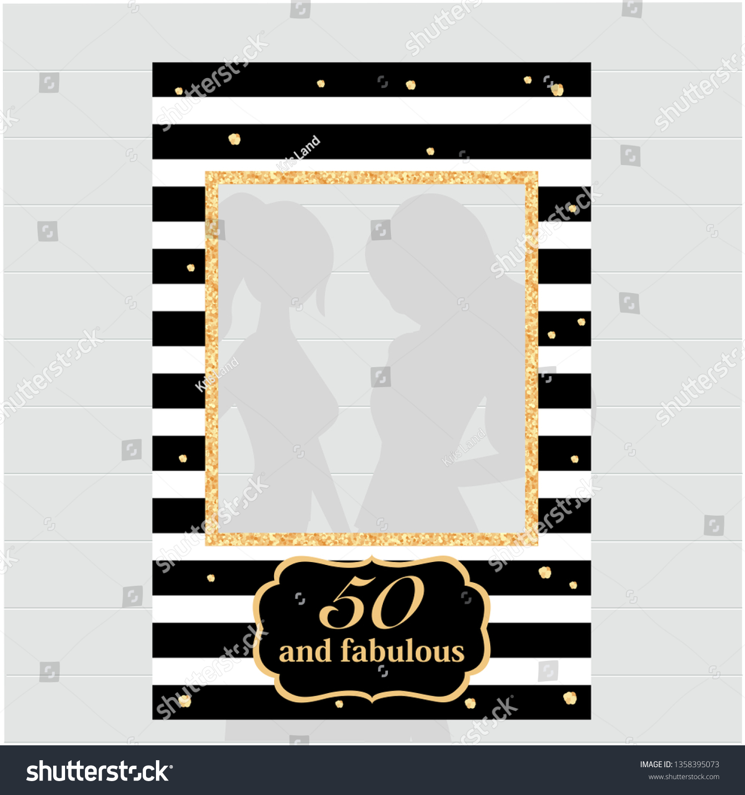SVG of Fifty and fabulous - 50th birthday black and gold photo booth frame. Strike a Pose photoshooting with props on sticks. Vector template. svg