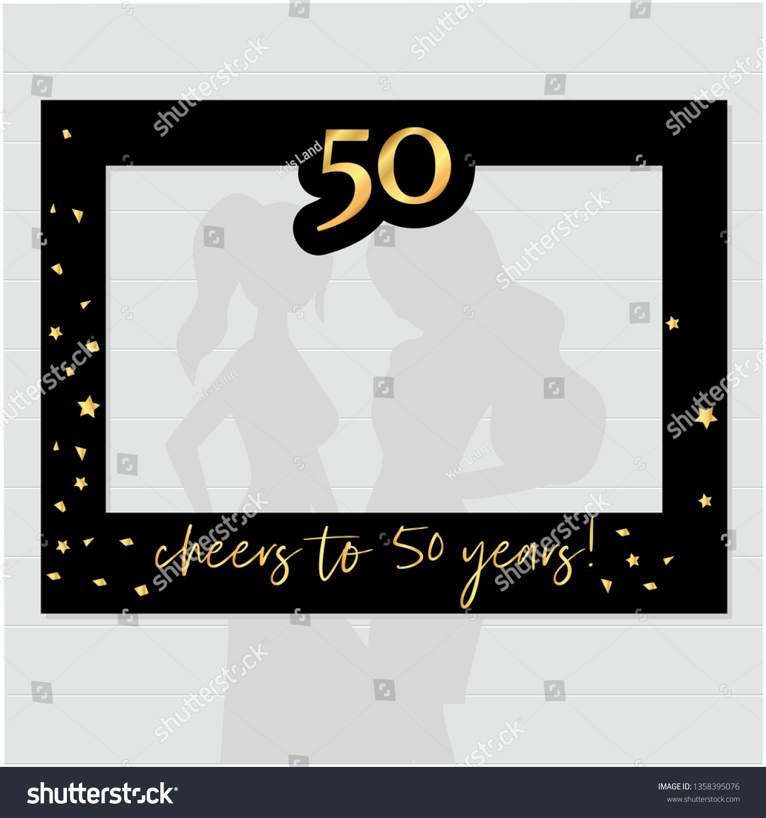 SVG of Fifty and fabulous - 50th birthday photo booth frame. Strike a Pose photoshooting with props on sticks. Vector template.
 svg