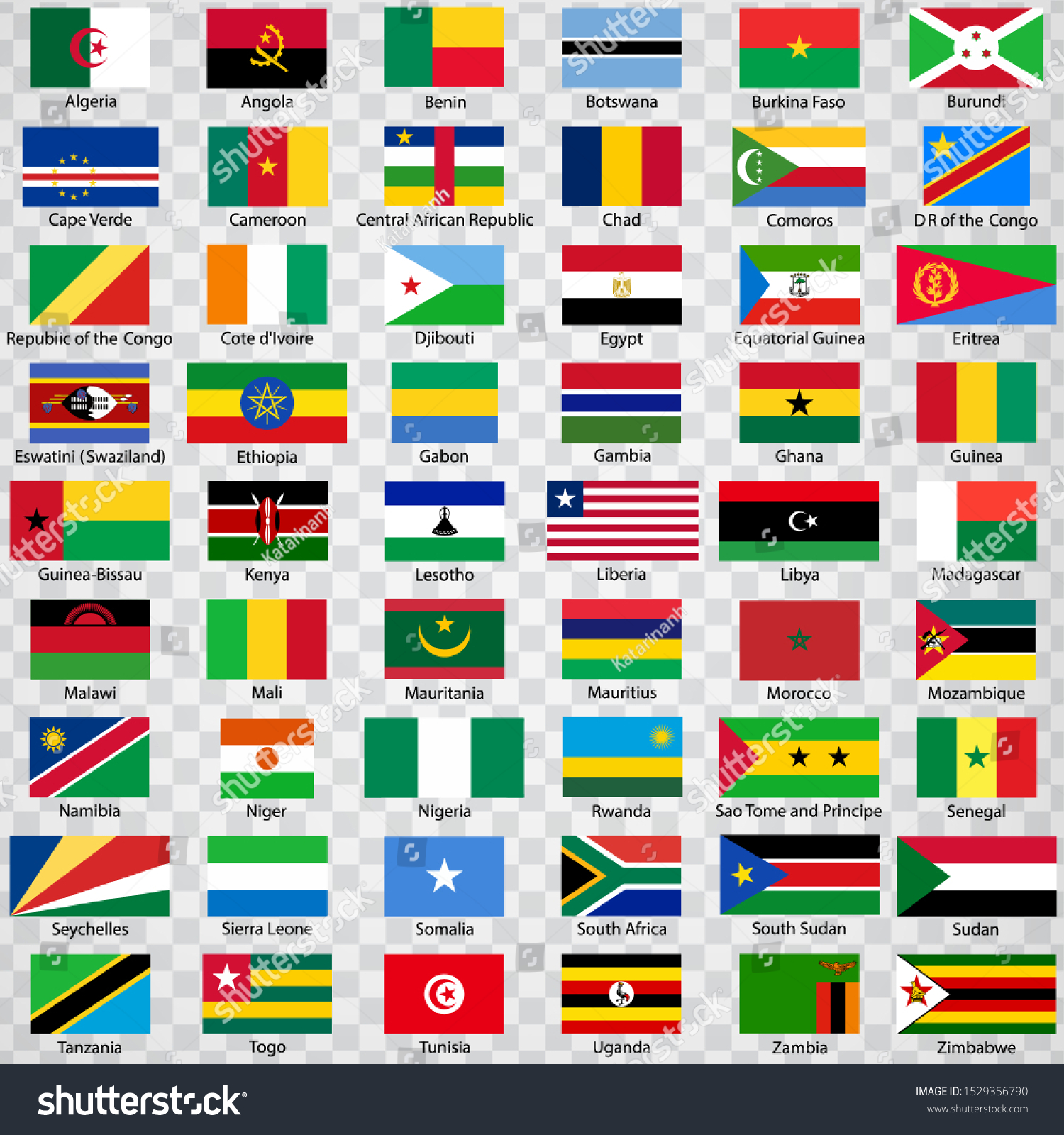 Fifty Four Flags Countries Africa List Stock Vector Royalty Free