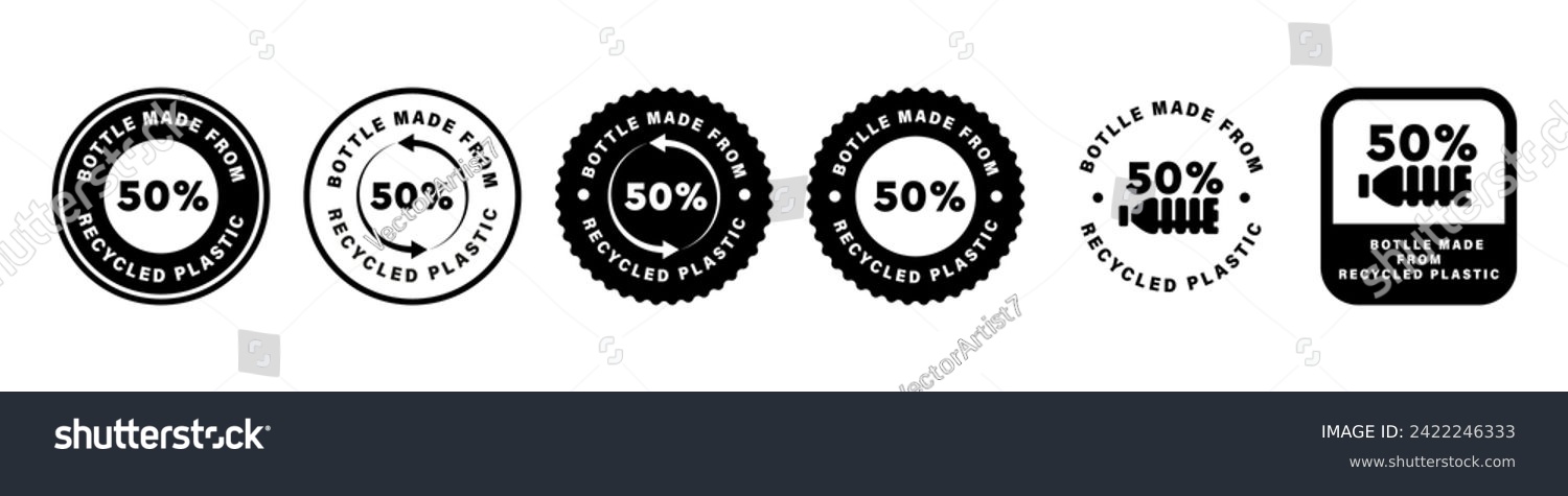 SVG of Fifty percent of bottle made from recycled plastic. Vector labels for bottles. svg