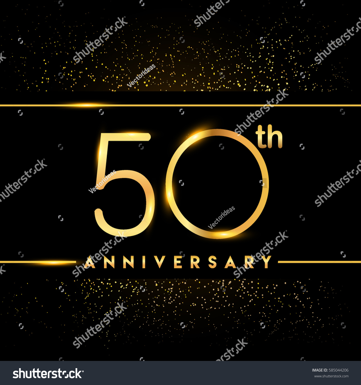 SVG of fifty years anniversary celebration logotype. 50th anniversary logo with confetti golden colored isolated on black background, vector design for greeting card and invitation card svg