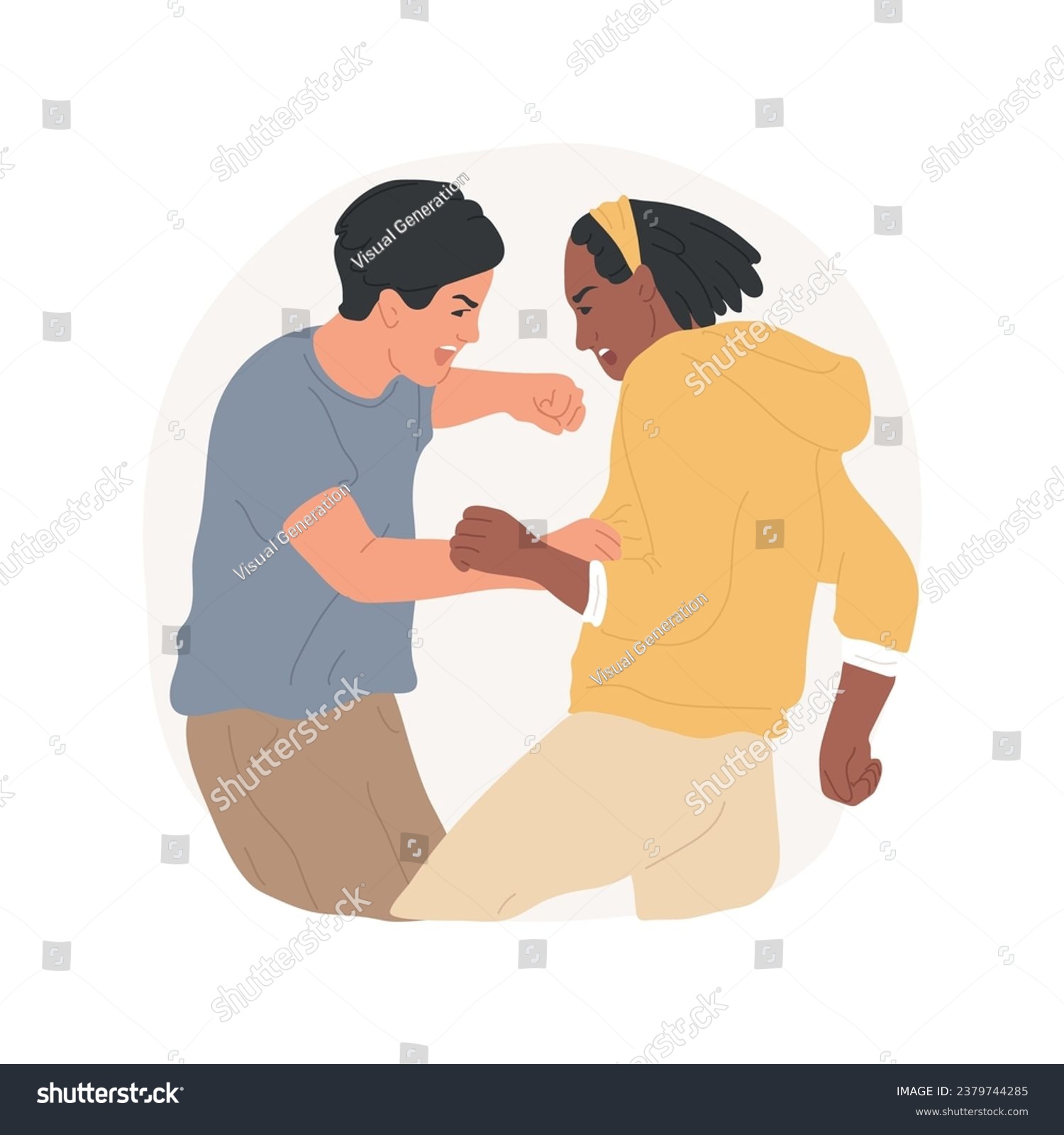 SVG of Fighting isolated cartoon vector illustration. Angry boys fighting and swearing, teenagers bad habits, self-defense against school bullies, street violence, guys conflict vector cartoon. svg