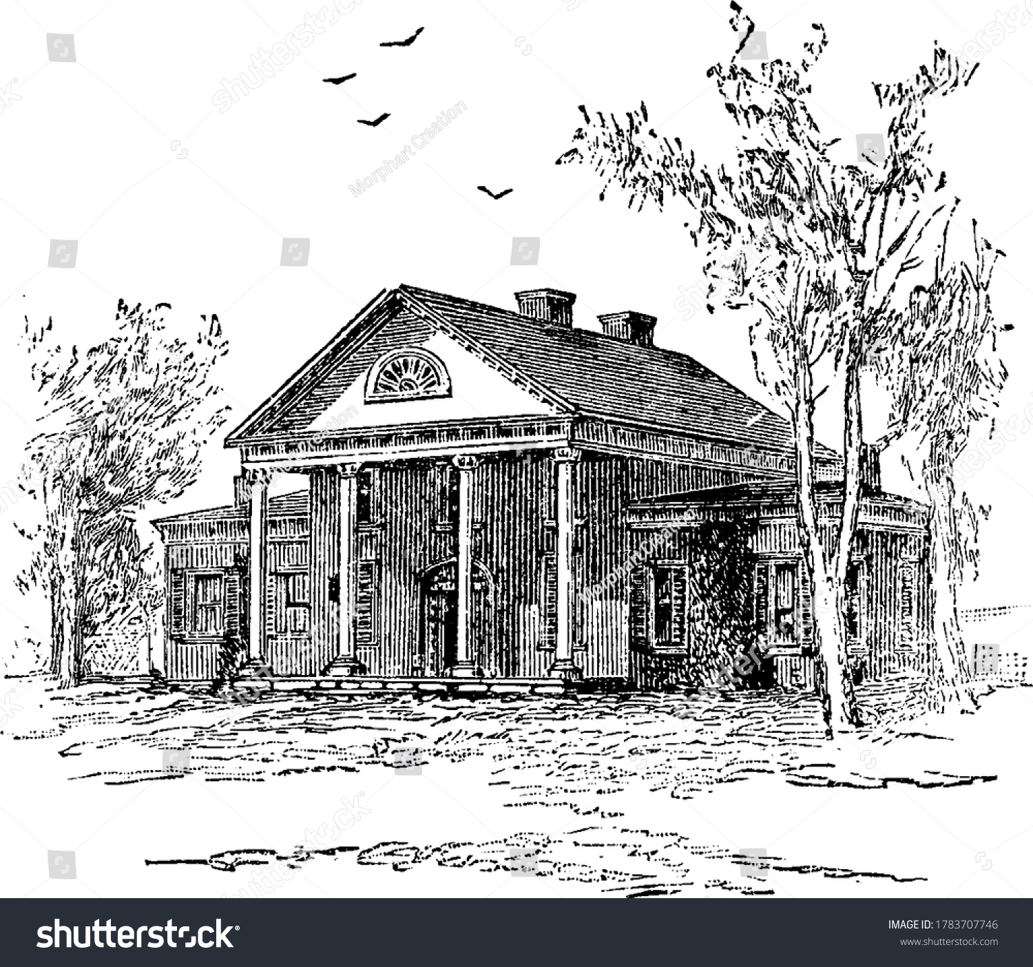 SVG of Figure showing John Lawrence Marye House during American civil war, Marye was a lawyer and Confederate soldier., vintage line drawing or engraving illustration.  svg