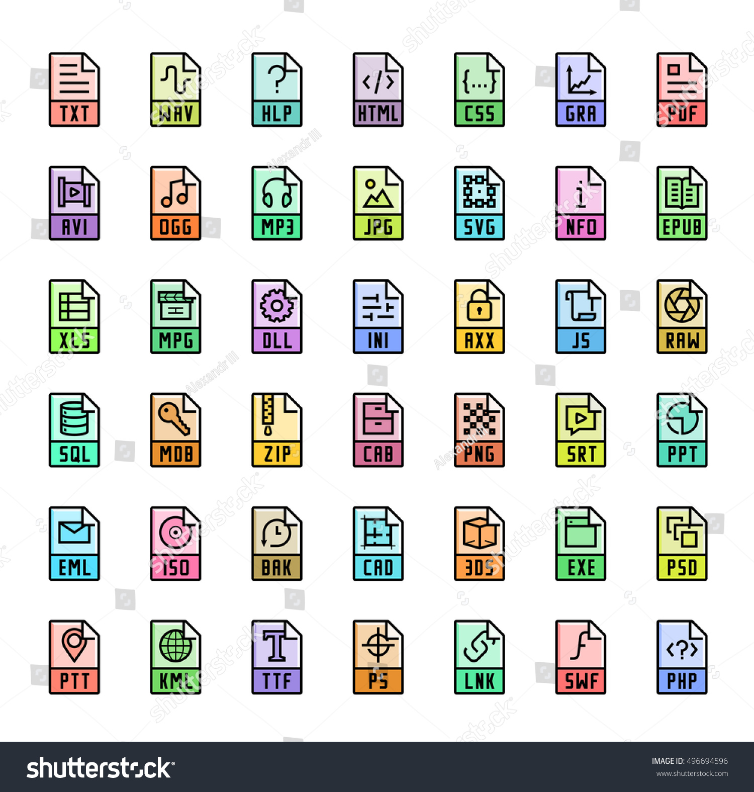 File Format Extensions Colorful Vector Icon Stock Vector 496694596