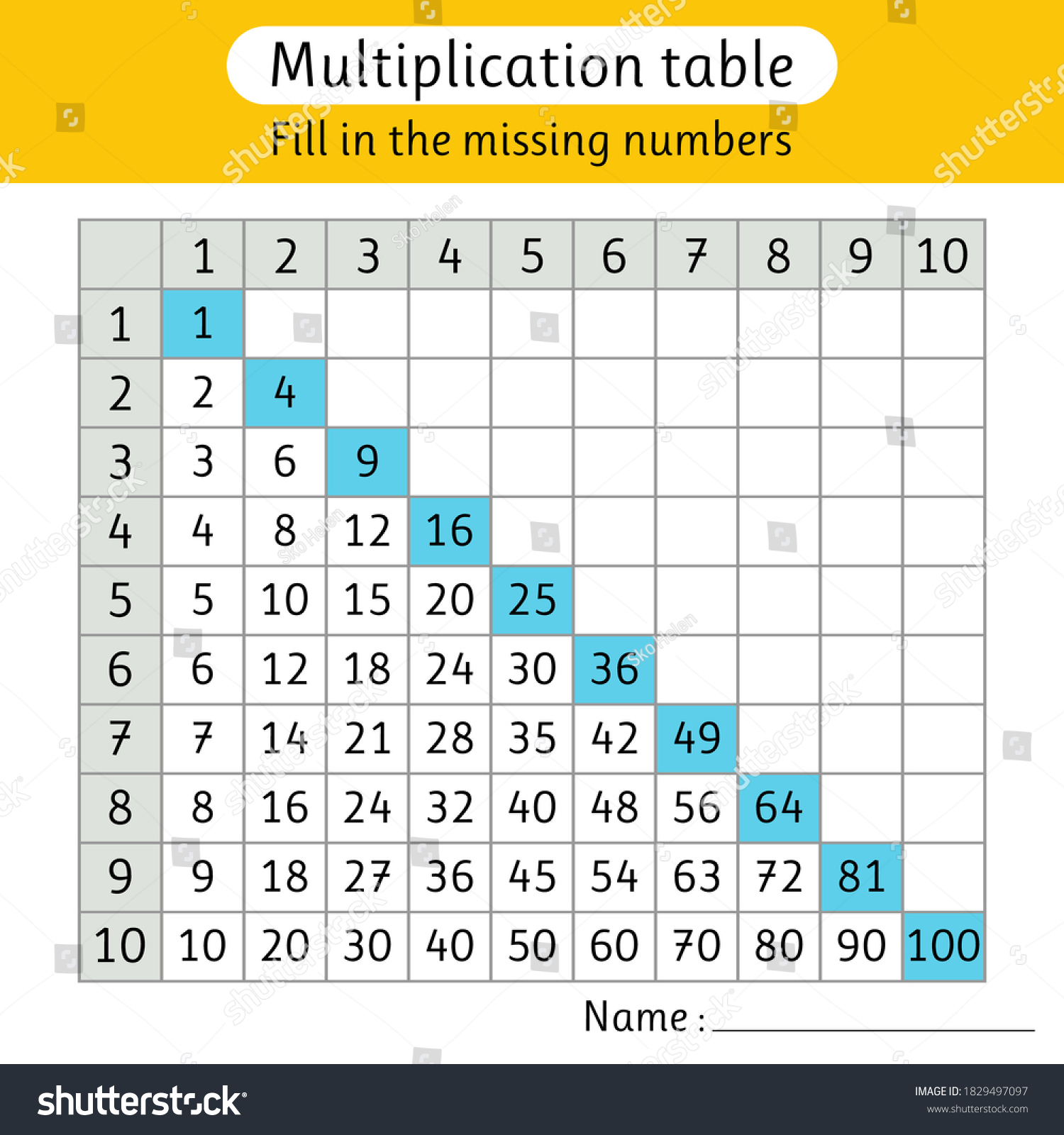 Fill Missing Numbers Multiplication Table Math Stock Vector (Royalty ...