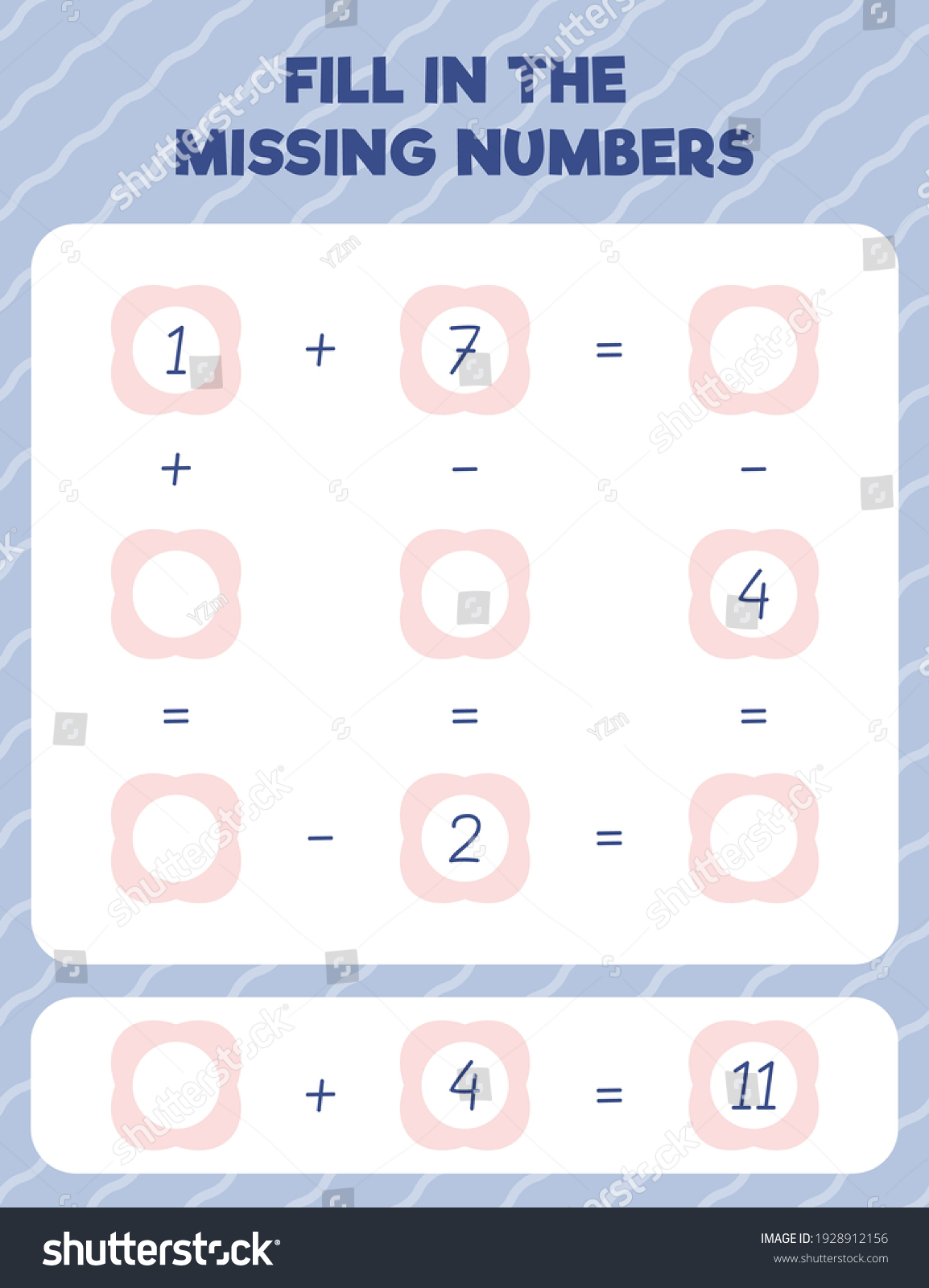 Vektor Stok Fill Missing Numbers Printable Maths Worksheet (Tanpa ...
