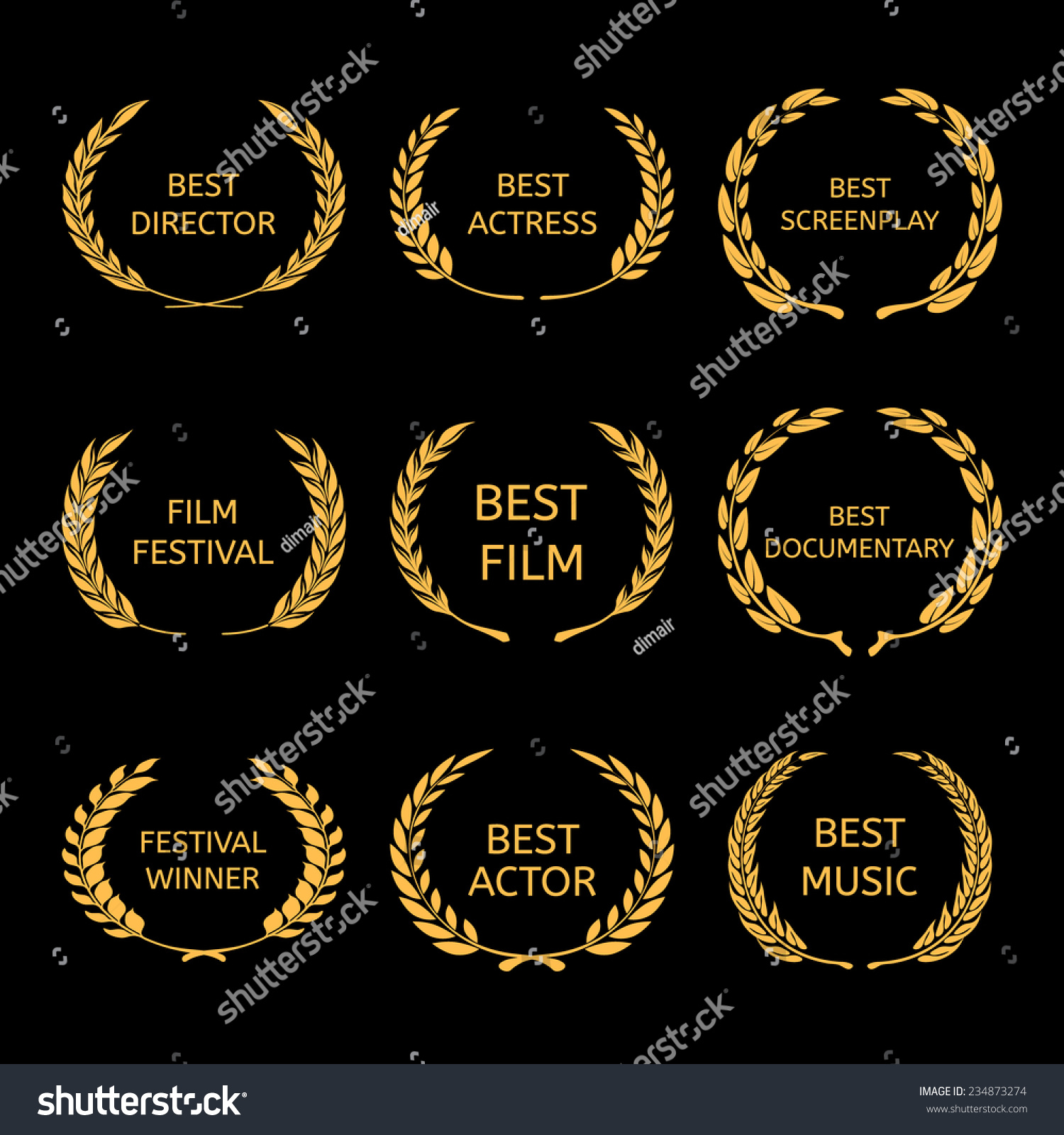 Film Awards Gold Award Wreaths On Stock Vector 234873274 - Shutterstock