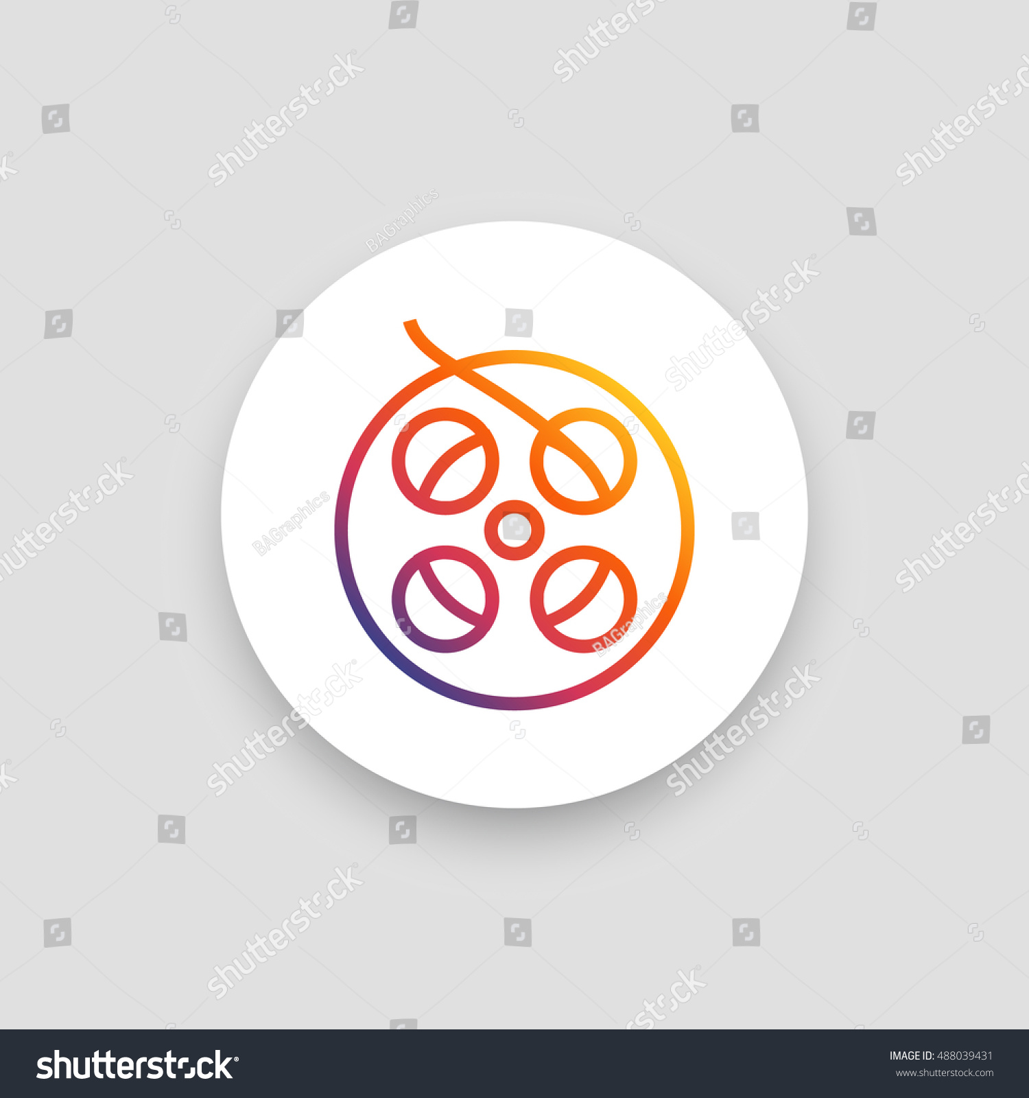 SVG of Film reel icon vector, clip art. Also useful as logo, circle app icon, web UI element, symbol, graphic image, silhouette and illustration. Compatible with ai, cdr, jpg, png, svg, pdf, ico and eps. svg