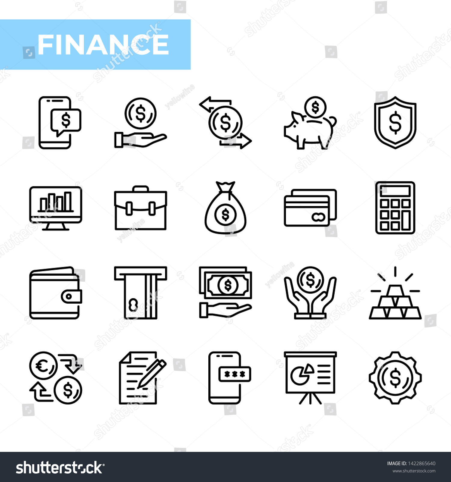 Finance Icon Set Outline Style Stock Vector (Royalty Free) 1422865640