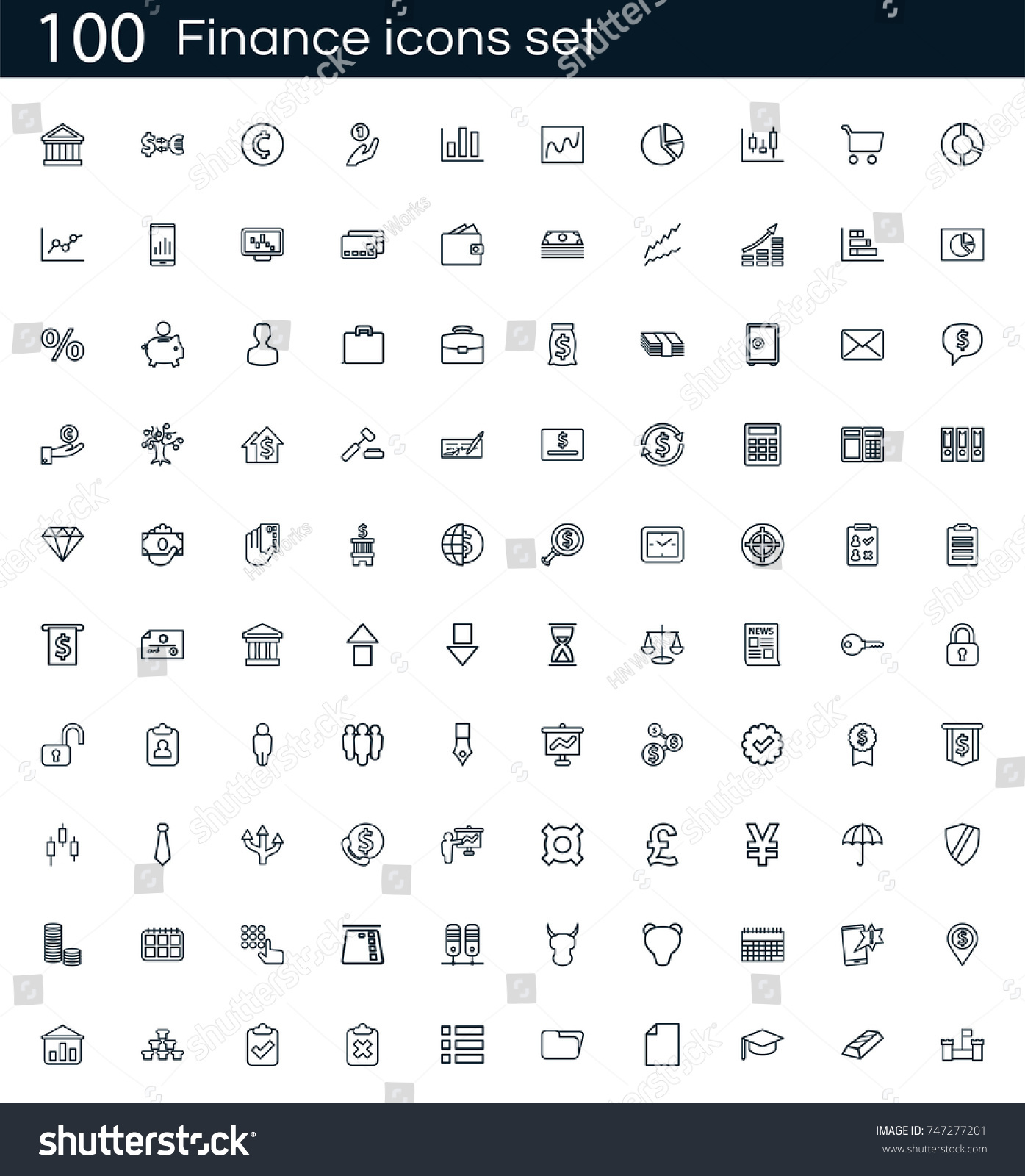 Finance Icon Set 100 Vector Pictograms Stock Vector (Royalty Free ...