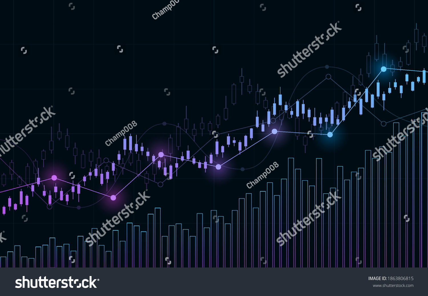 SVG of Financial chart with moving up stock market graph in neon light color background svg