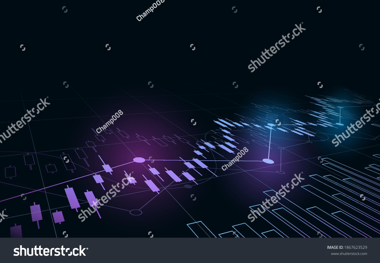 SVG of Financial chart with moving up stock market graph in neon light color background svg