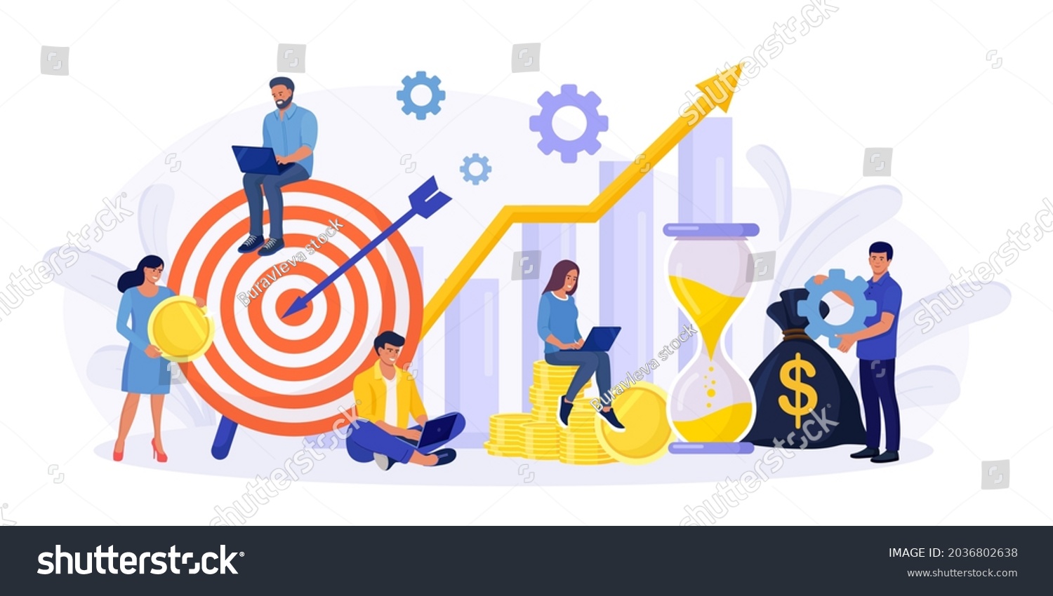 SVG of Financial Forecast. Tiny Economics Persons, Freelancer, Employee or Manager Making Investing Plans. Money Growth Prediction and Progress Report.  Return on Investment. Income Growth, Profit Earnings svg