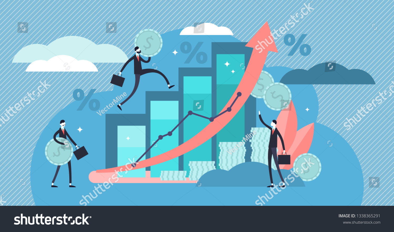 SVG of Financial forecast vector illustration. Flat tiny economical persons concept. Money growth prediction and progress report. Symbolic company sales improvement statistics calculation and measurement. svg