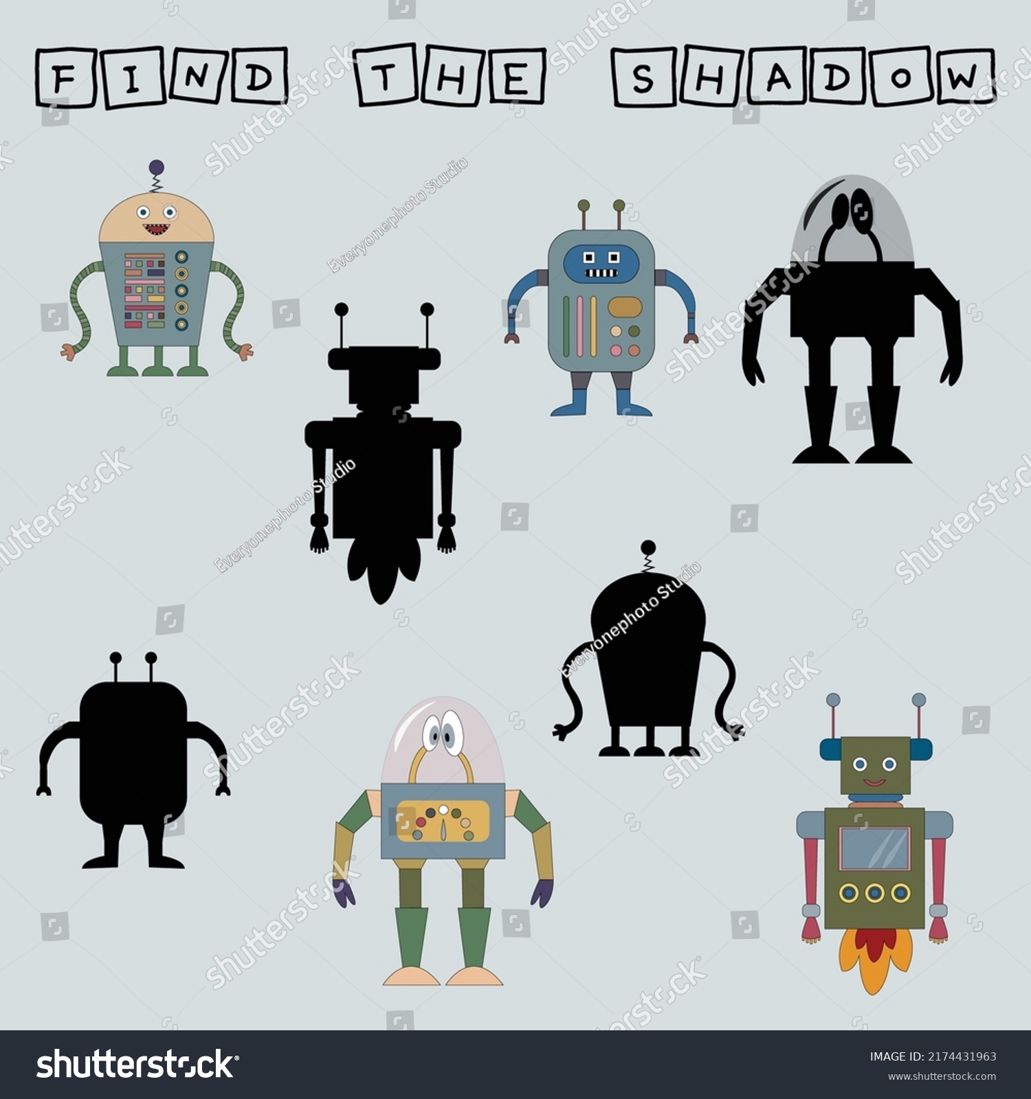 Find Pair Shadow Game Robots Worksheet Stock Vector Royalty Free Find Pair Shadow Game Robots Worksheet Stock Vector Royalty Free
