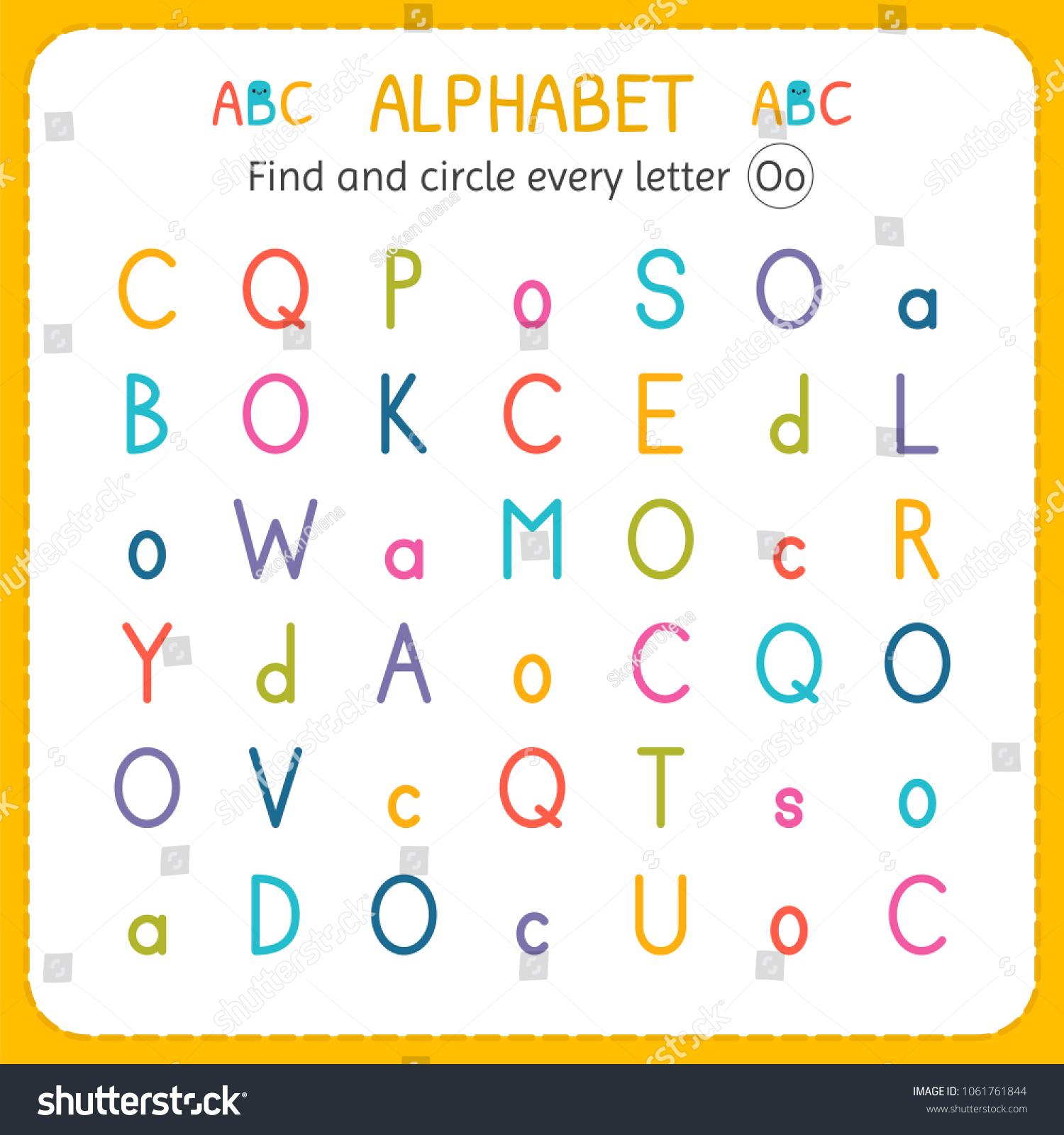 find circle every letter o worksheet stock vector royalty free 1061761844