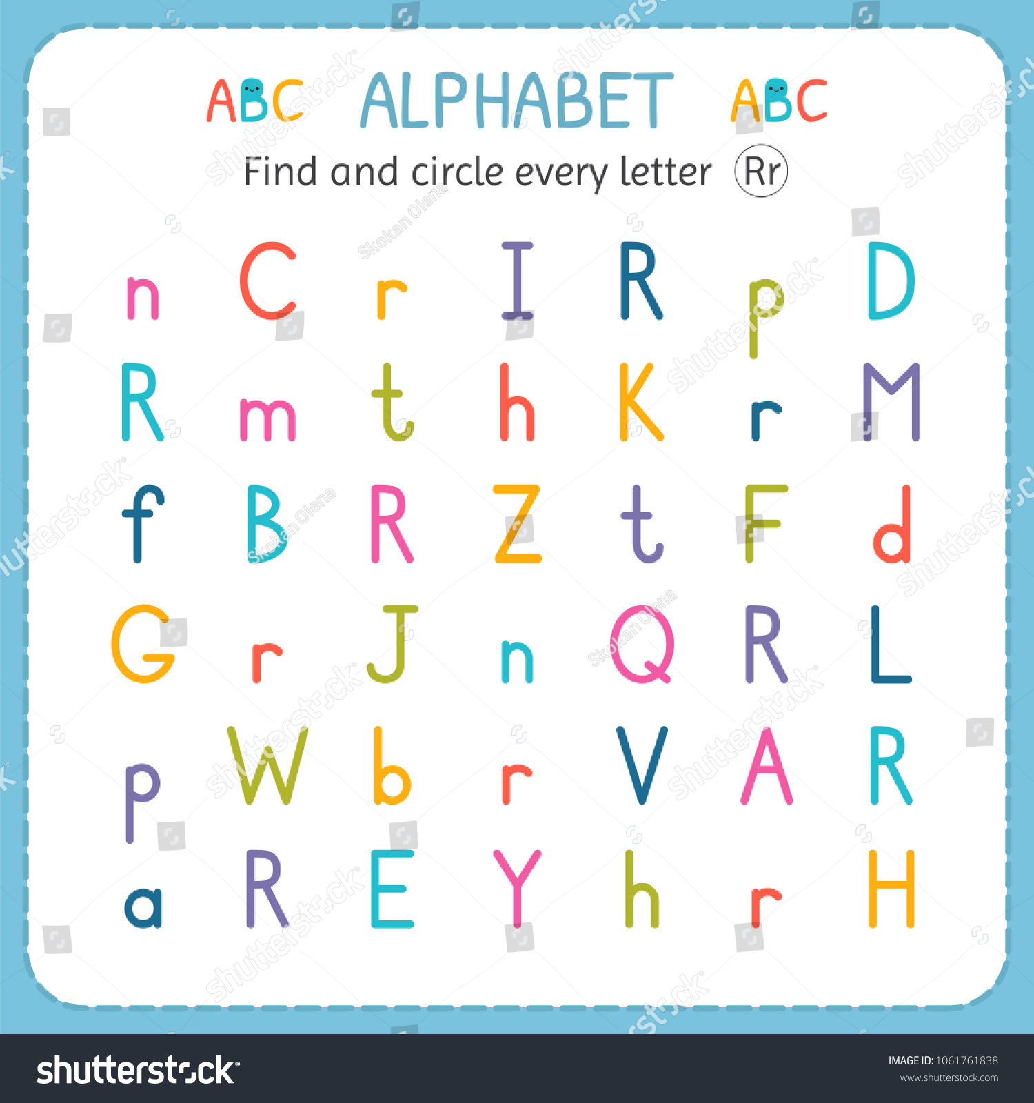 find circle every letter r worksheet stock vector royalty free 1061761838