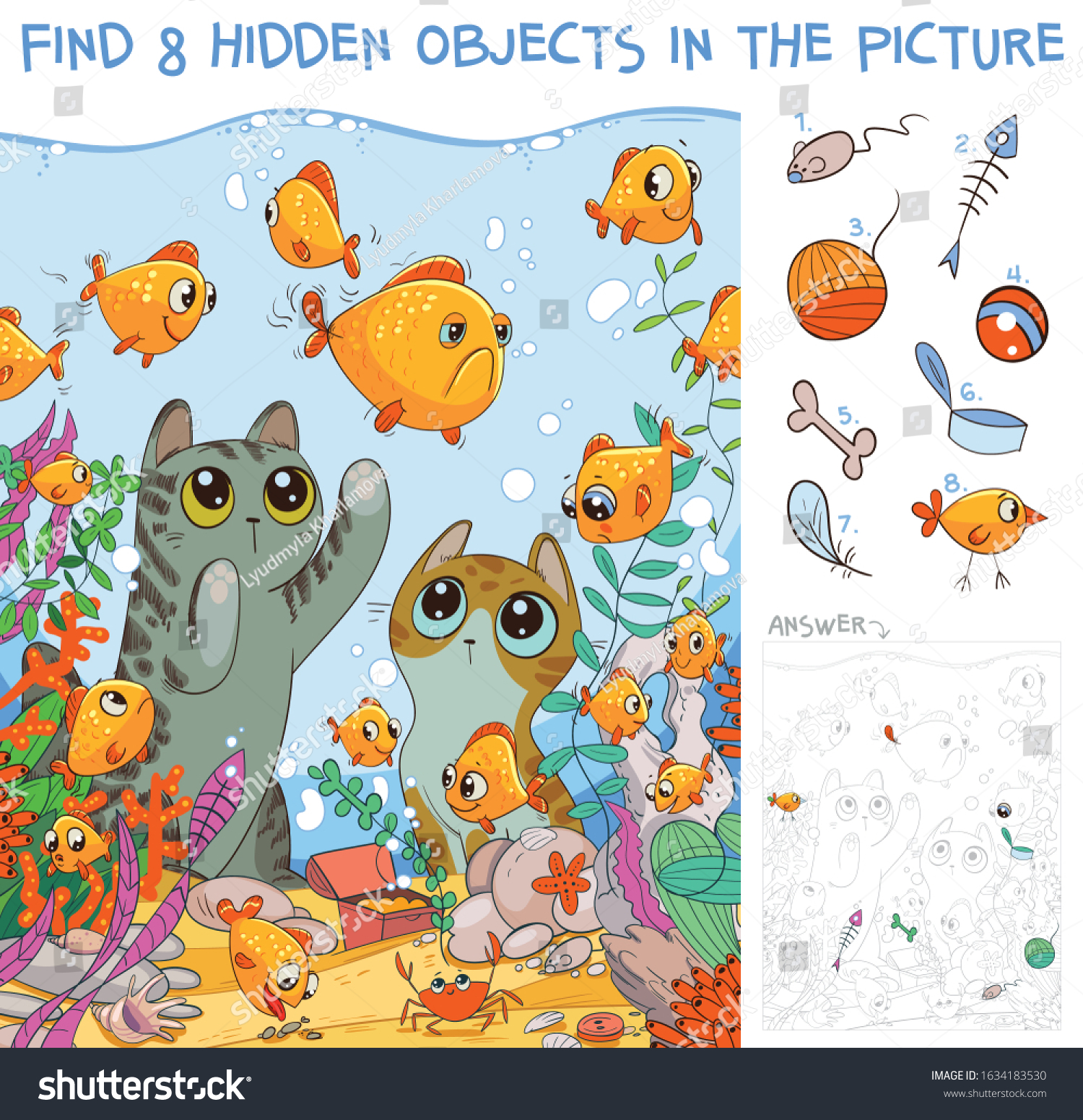 Find 8 Hidden Objects Picture Cats のベクター画像素材 ロイヤリティフリー