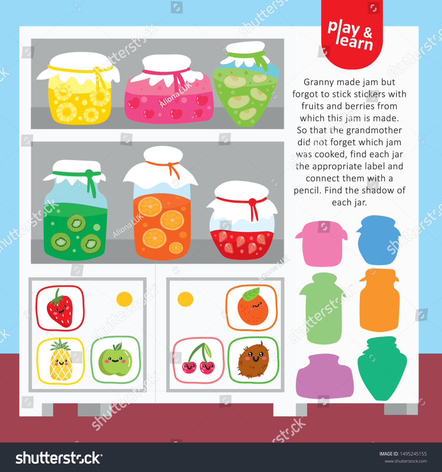 Find Jam Bottle Sticker Game Printable 스톡 벡터(로열티 프리) 1495245155 ...