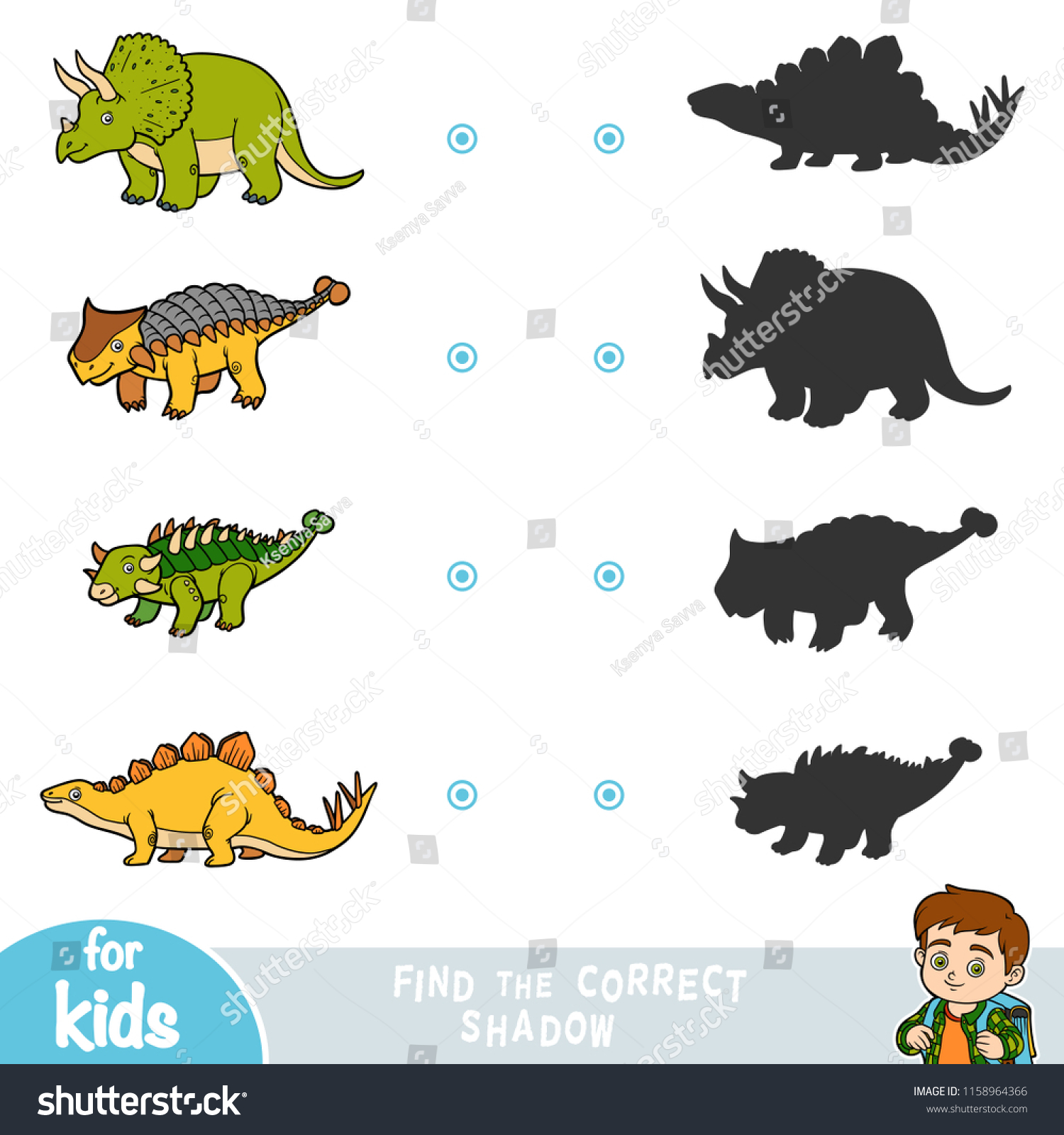 SVG of Find the correct shadow, education game for children. Set of cartoon dinosaurs svg