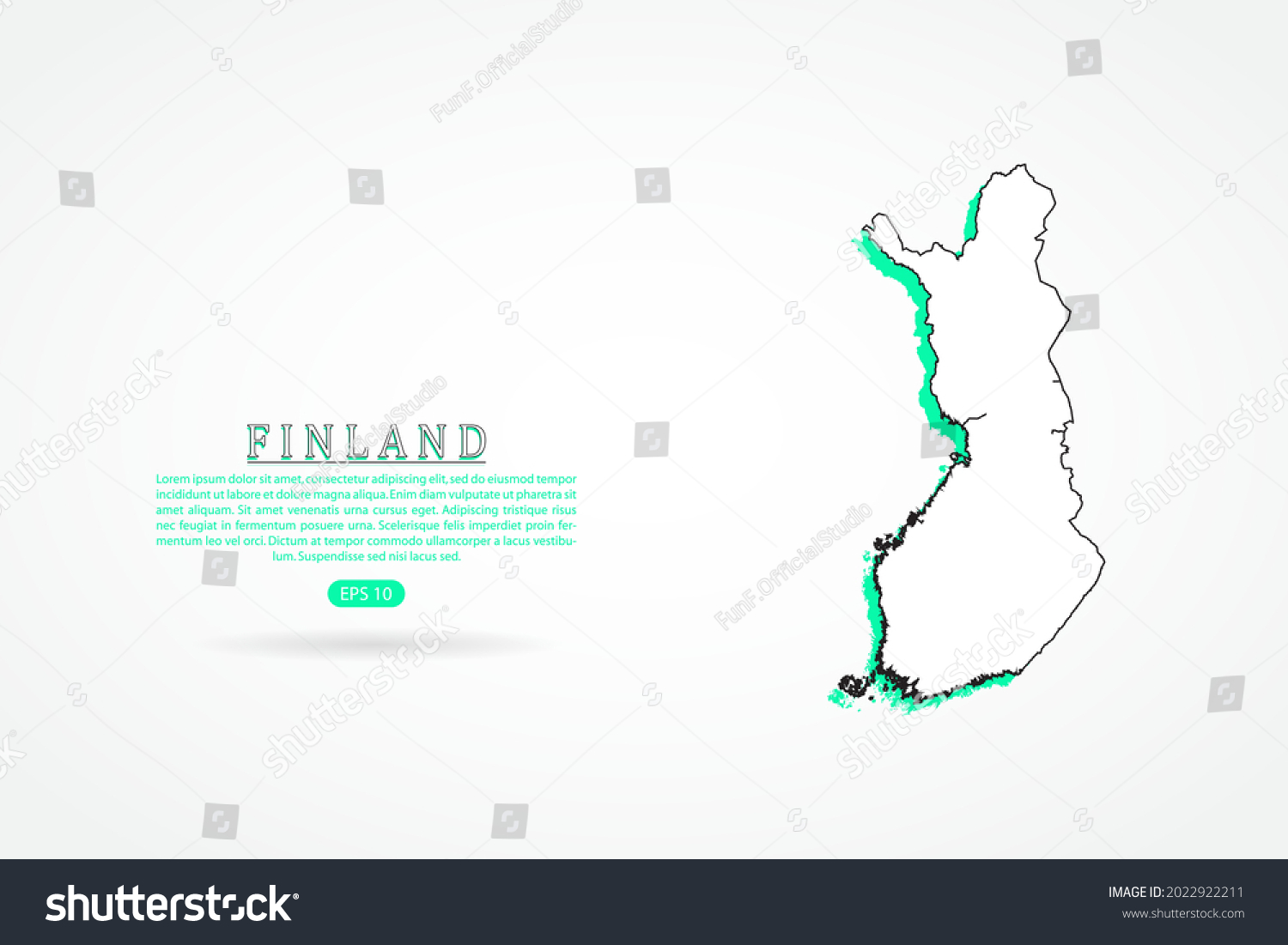 Finland Map World Map International Vector Stock Vector Royalty Free   Stock Vector Finland Map World Map International Vector Template With Green And Outline Graphic Sketch Style 2022922211 