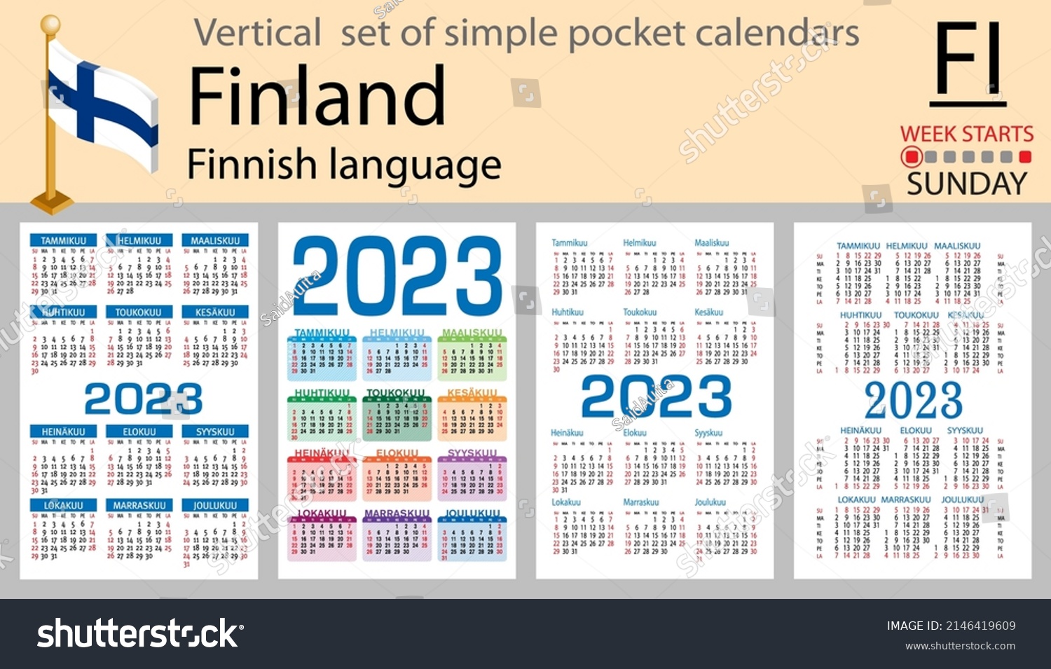 Finnish Vertical Pocket Calendar 2023 Two Stock Vector (Royalty Free