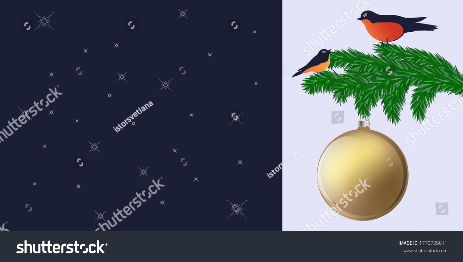 SVG of Fir tree branch, bullfinches, Christmas ball, shiny, - dark blue background - vector. Banner. Christmas decoration. Winter holidays svg