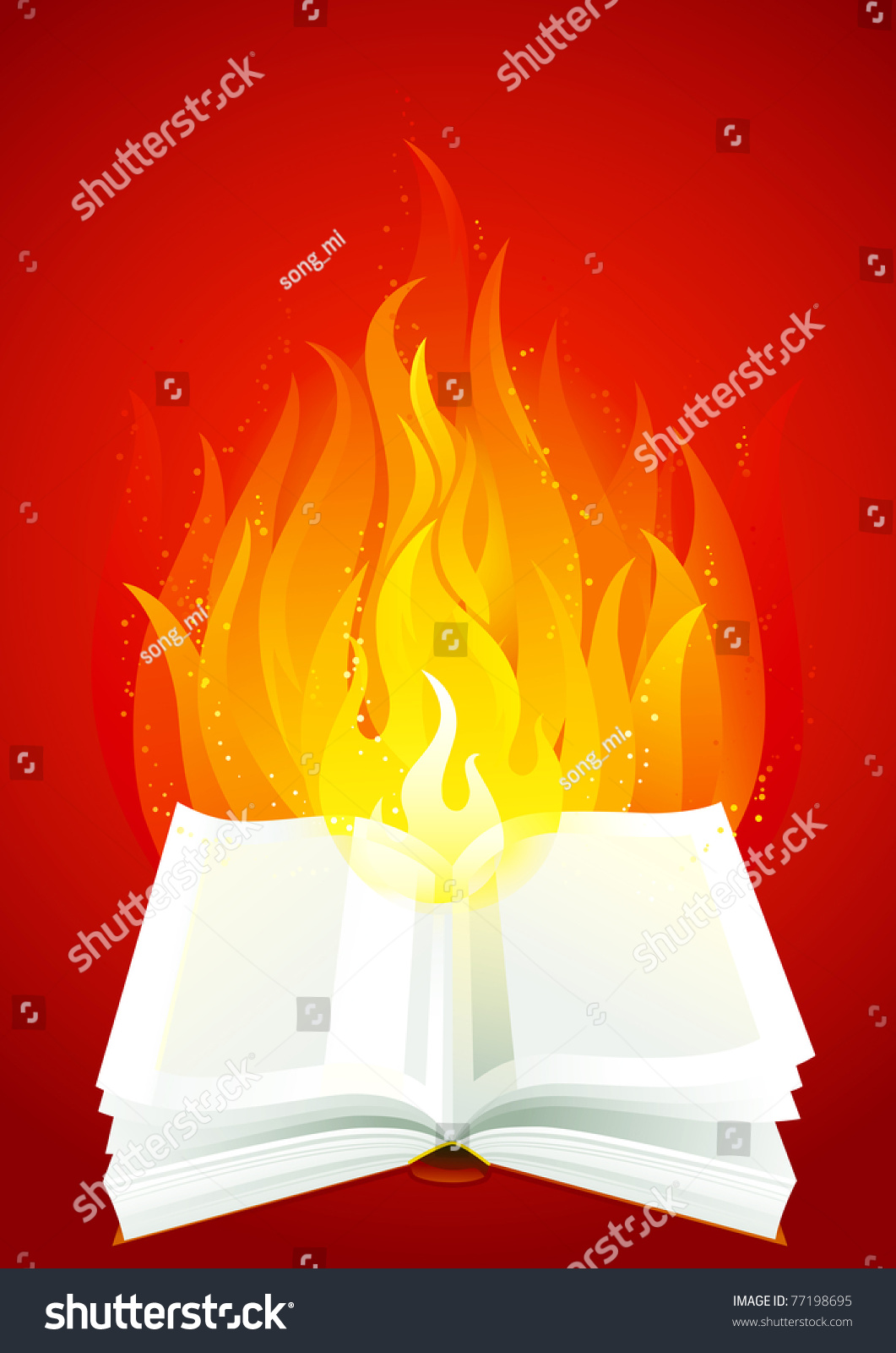 Fire Book. Open Book With Flame On Red Background. Stock Vector ...