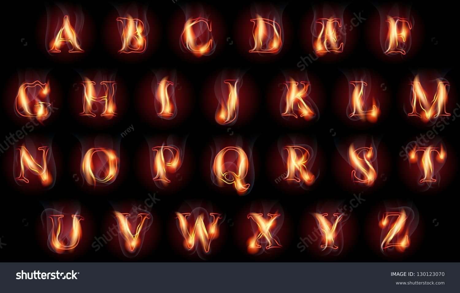 Fire Burning Letters Set. Latin Alphabet. Vector Font - 130123070 ...