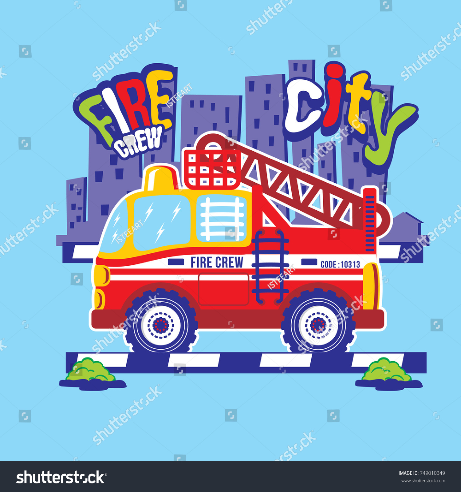 SVG of fire crew city car, cute cartoon vector illustration design graphic kids t shirt svg