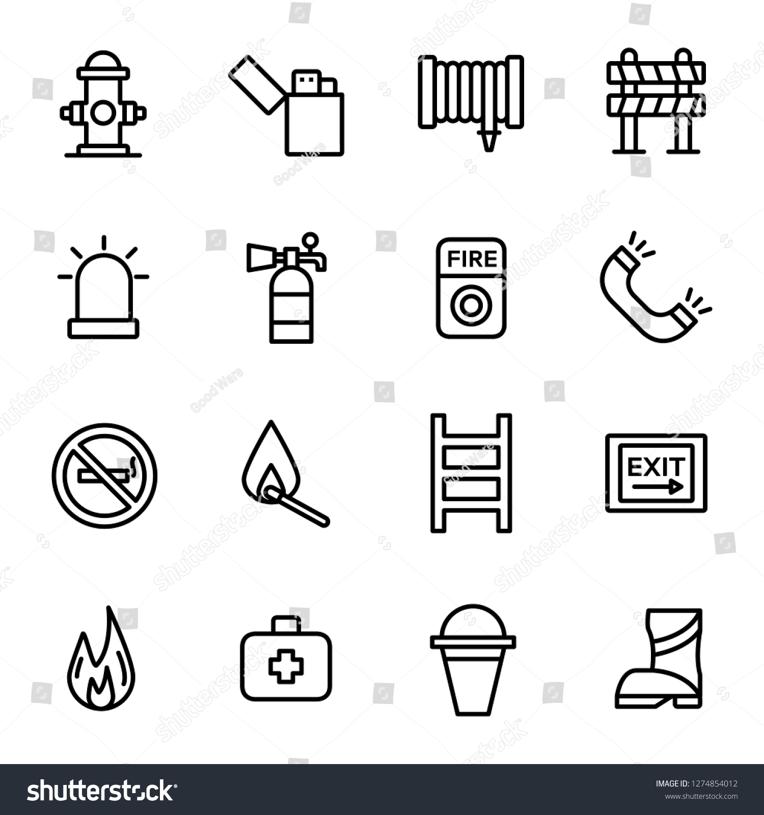 Fire Department Icons Pack Isolated Fire Stock Vector (Royalty Free ...