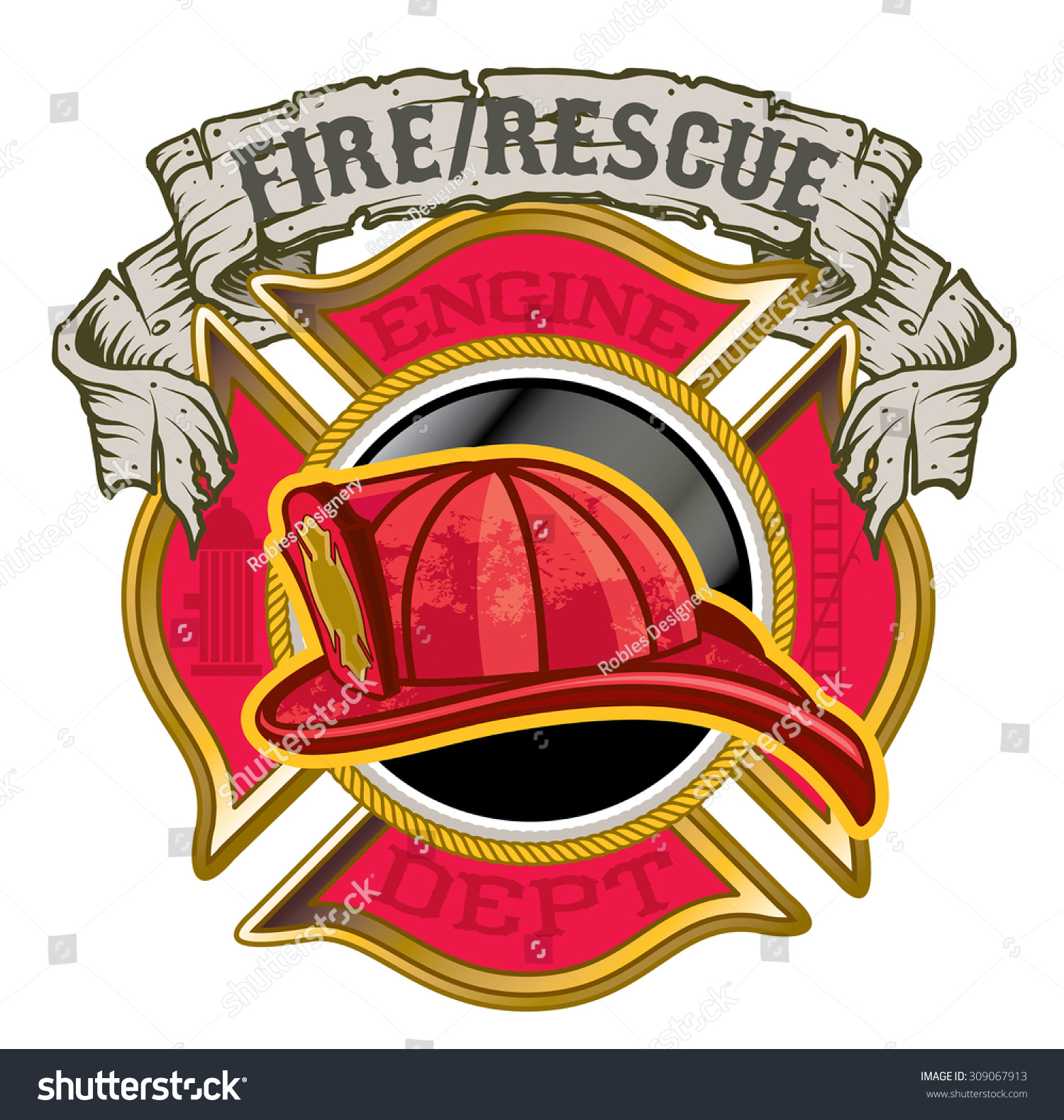 Fire Department Maltese Cross Helmet Banner Stock Vector (Royalty Free ...