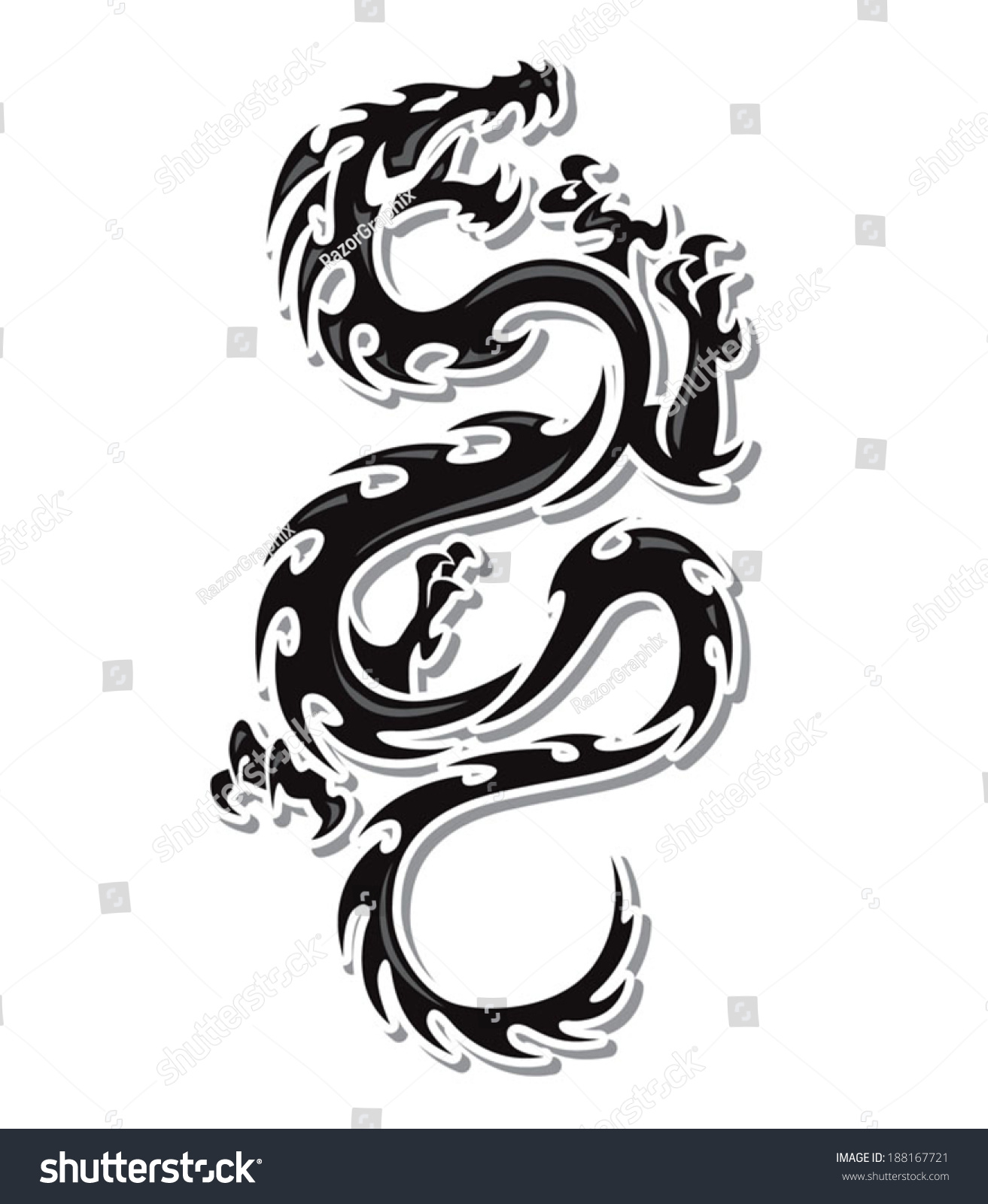 Fire Dragon Tattoo Stock Vector (Royalty Free) 188167721