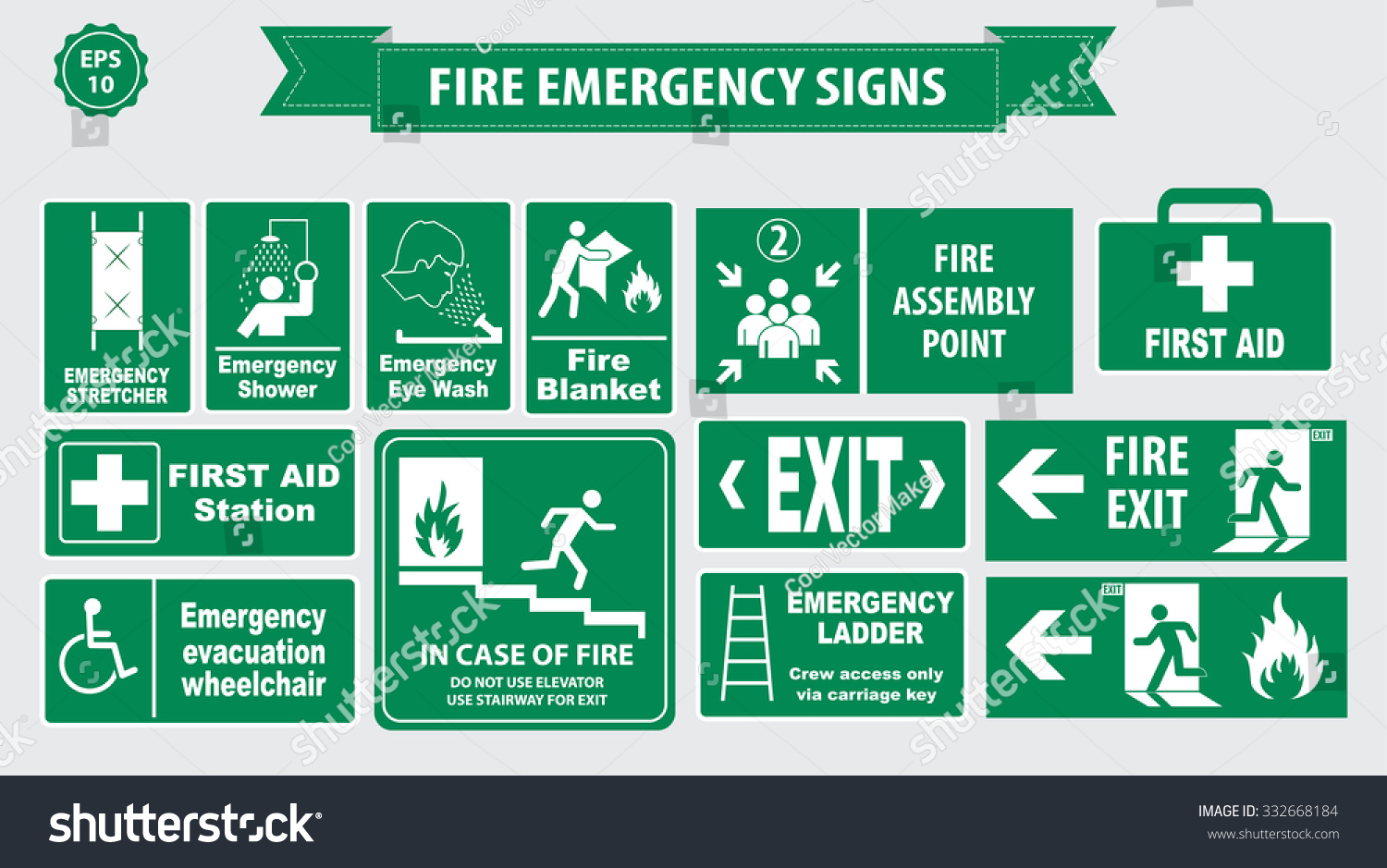 Fire Emergency Signs Emergency Stretcher Shower Stock Vector 332668184 ...