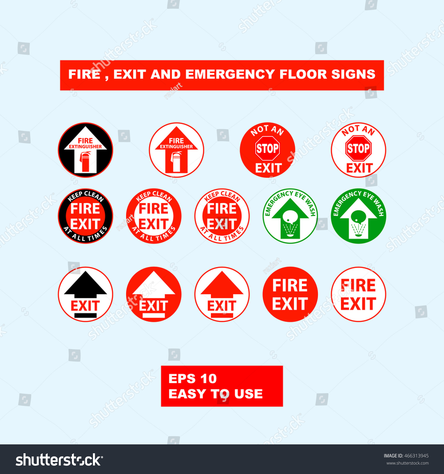 Fire Exit Emergency Floor Signs Design Stock Vector (Royalty Free