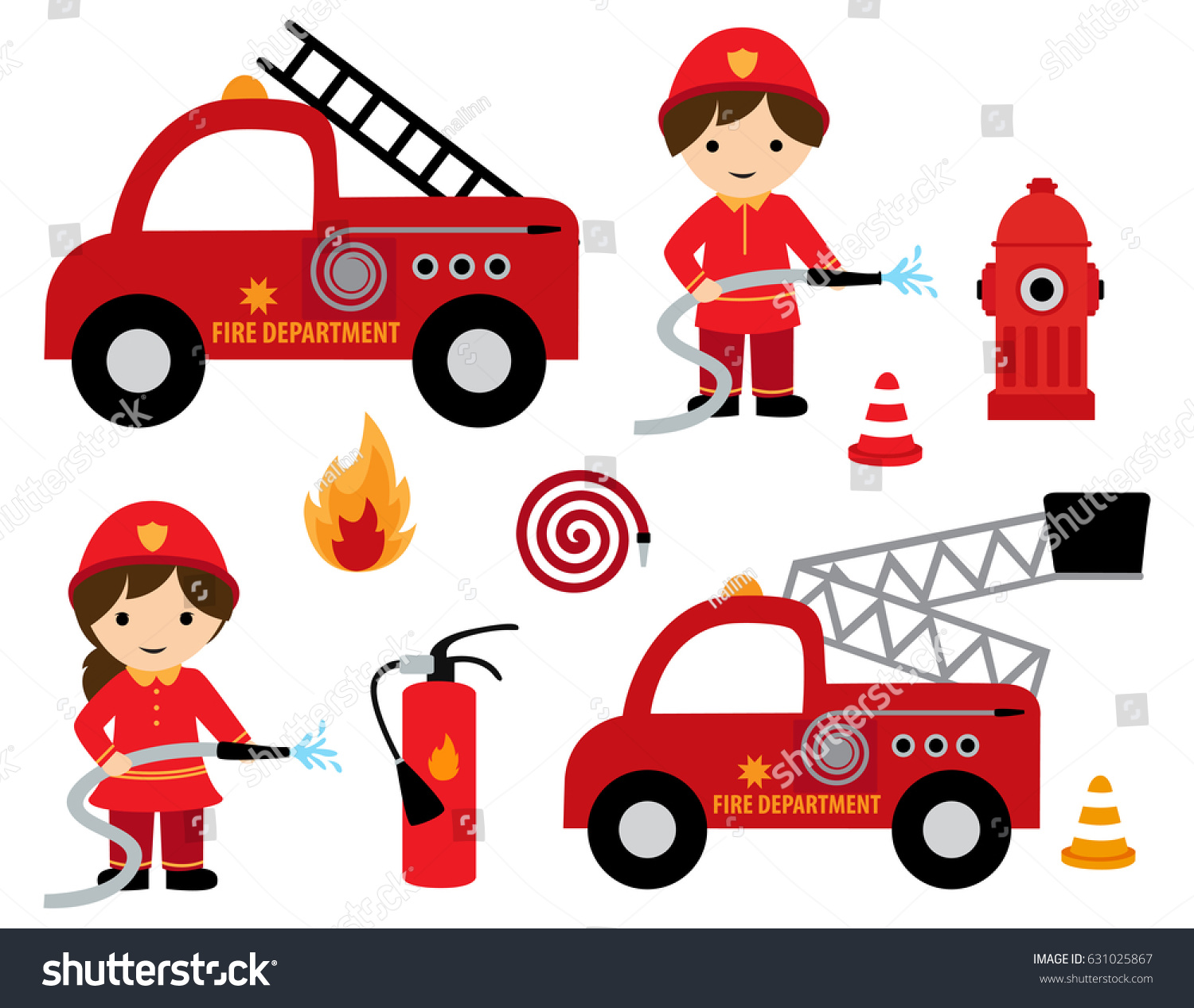 Fire Fighter Girl Boy Different Fire Stock Vector (Royalty Free) 631025867