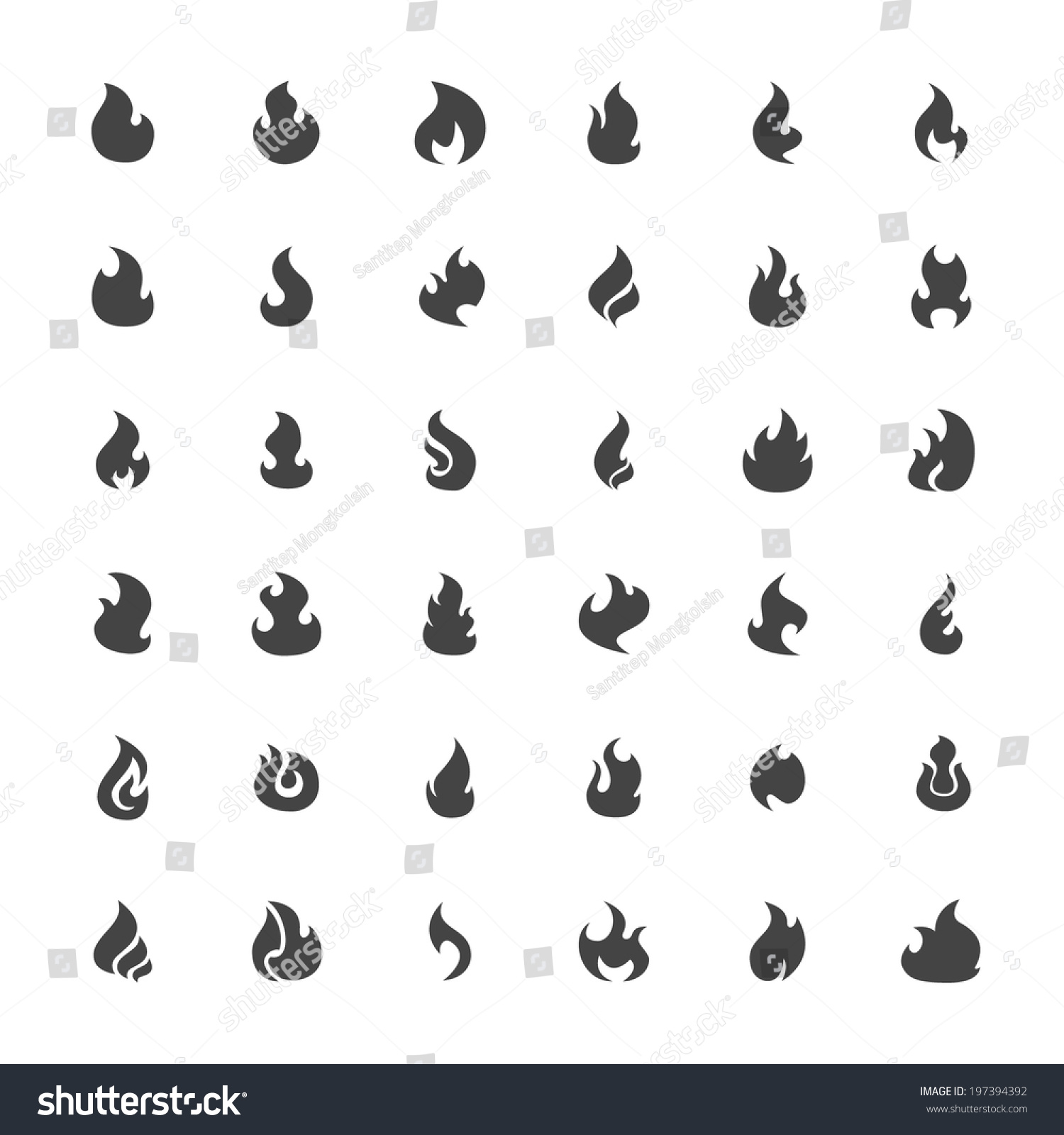 Fire Flame Icon Set - Vector Graphic - 197394392 : Shutterstock