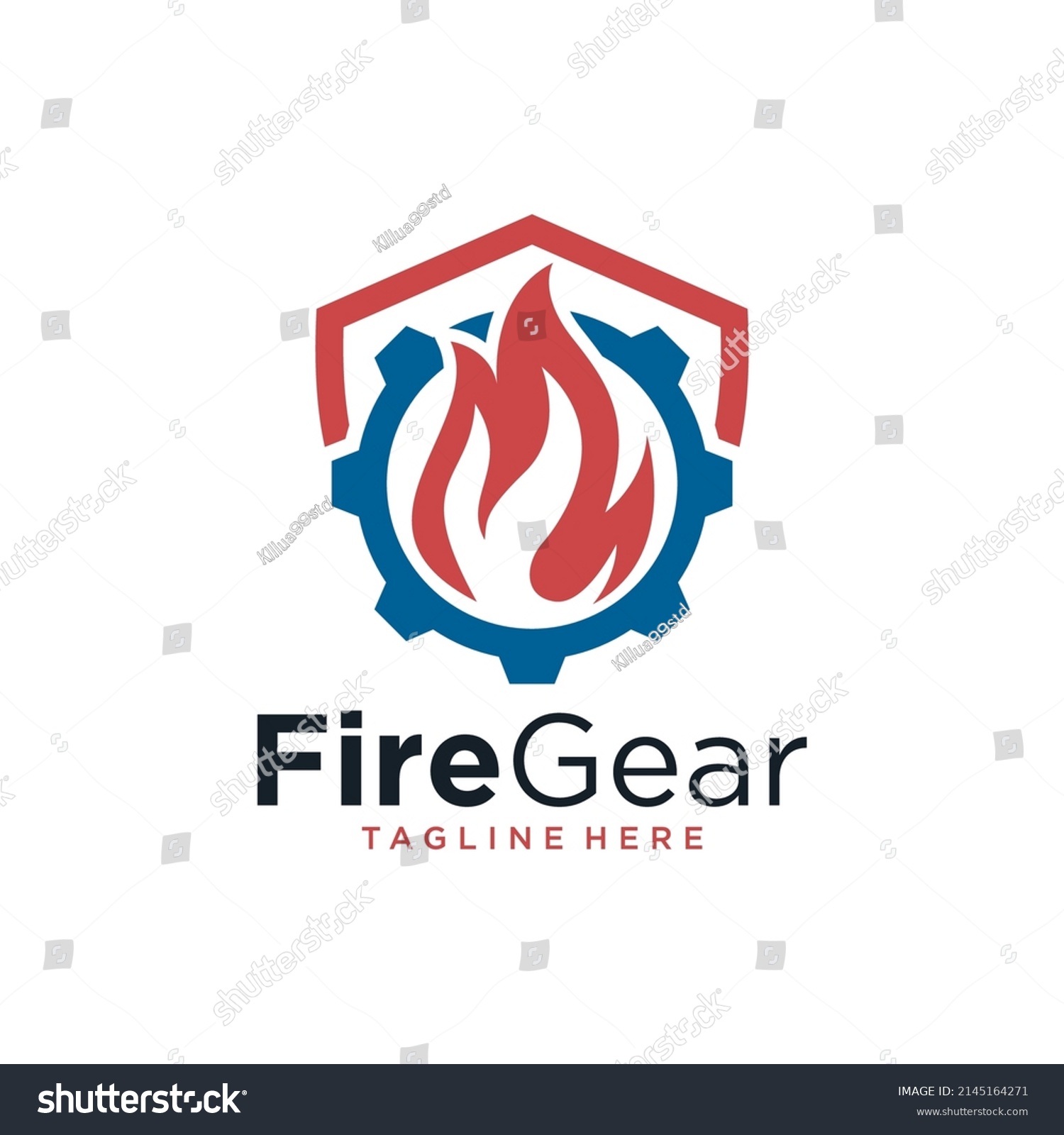 Fire Gear Shield Logo Design Stock Vector (Royalty Free) 2145164271