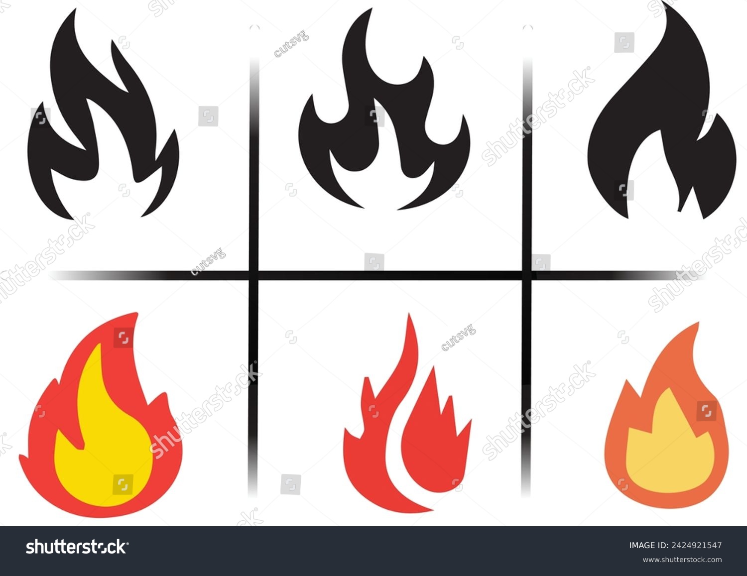 SVG of Fire icon vector set isolated from background. Different dark fire icons in modern flat style svg