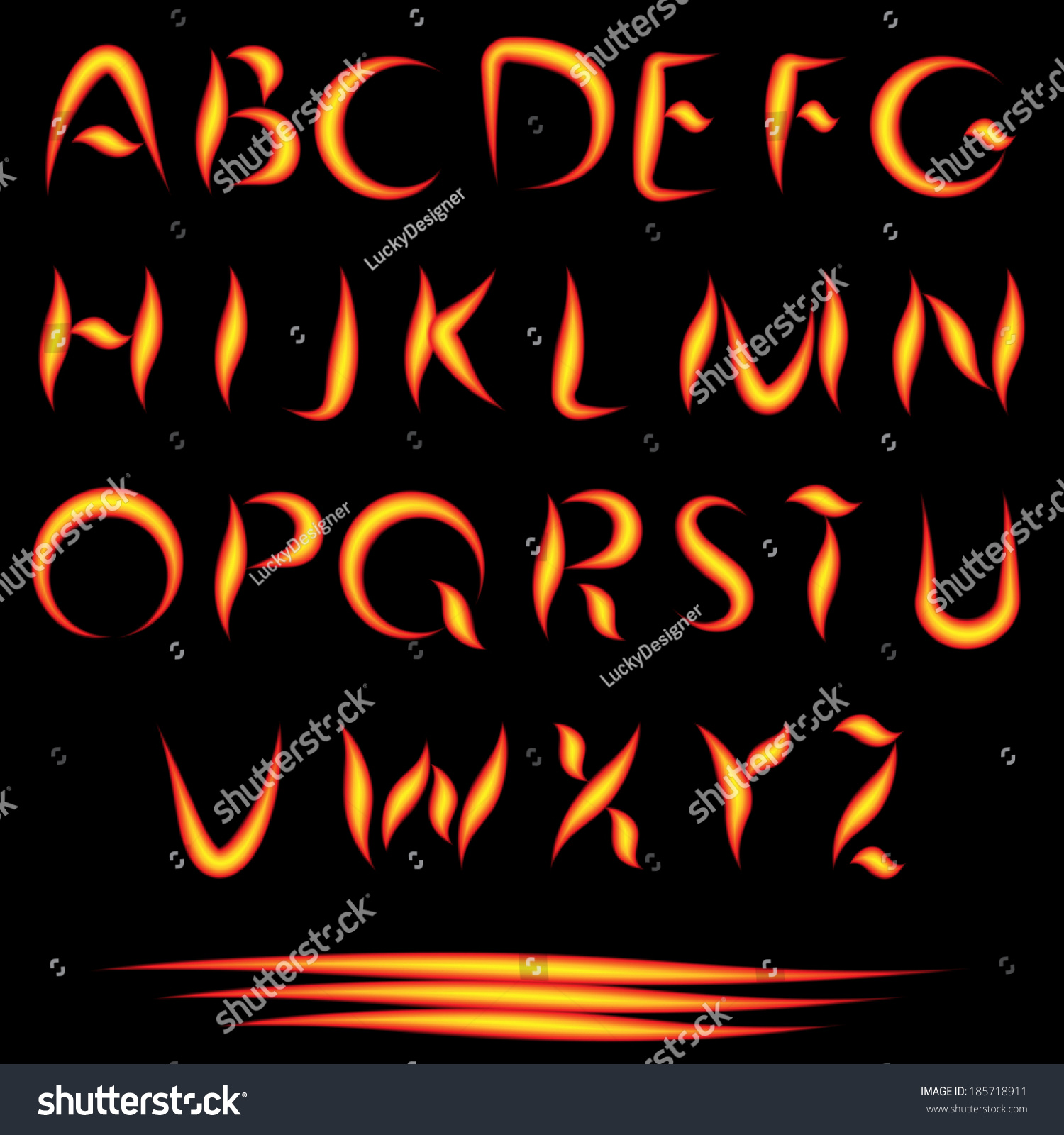 Fire Letters. Burning Font. Glowing Alphabet. Vector. No Mesh Used ...